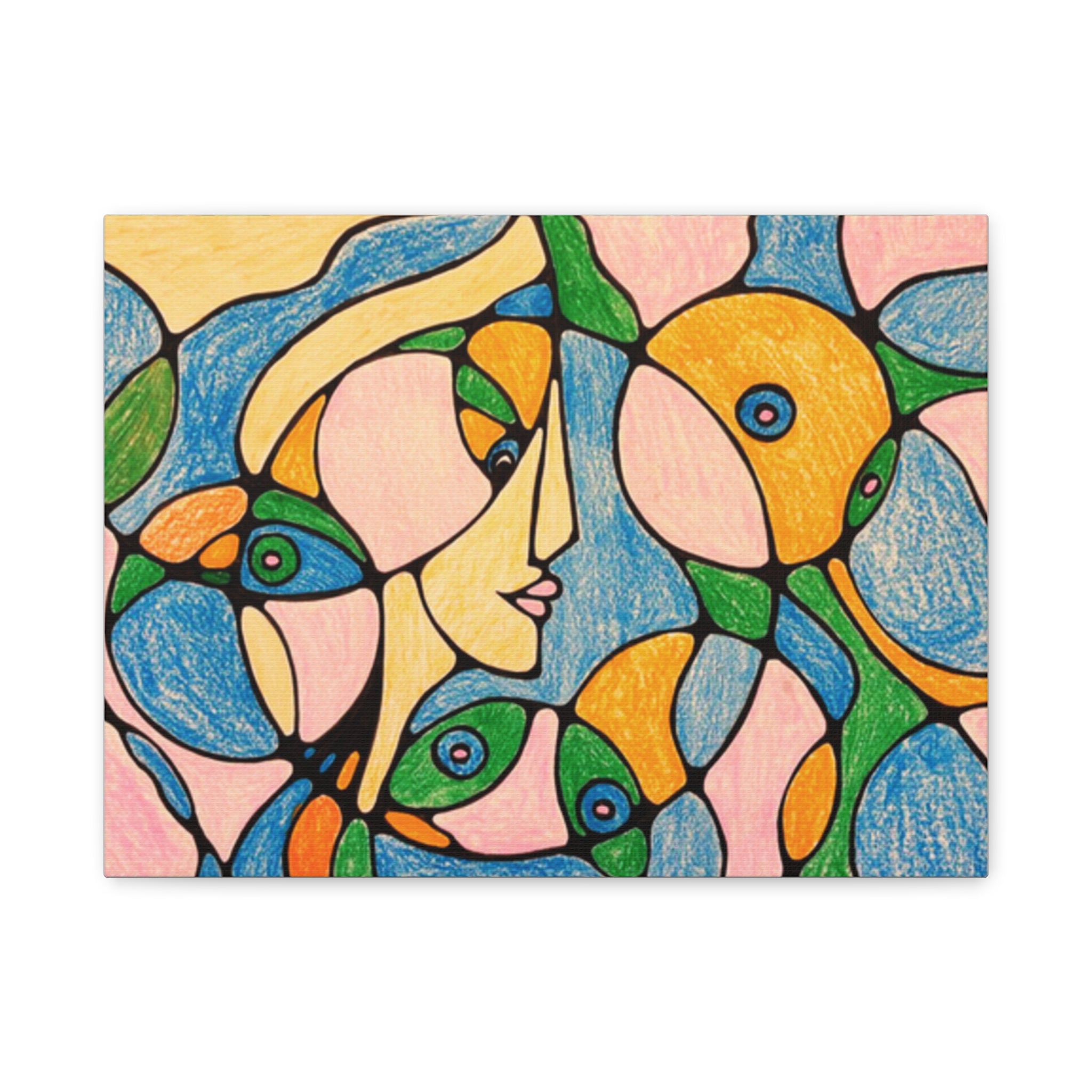 Abstract Colorful Faces Canvas Art, Vibrant Modern Wall Decor, Surreal Cubist Style Matte Print, Stretched 1.25" Ready to Hang