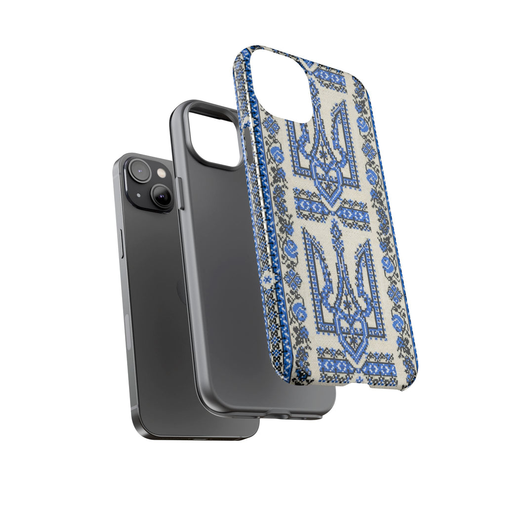 Ukrainian Trident Blue Tough Phone Case | Tryzub Folk Art | iPhone & Samsung