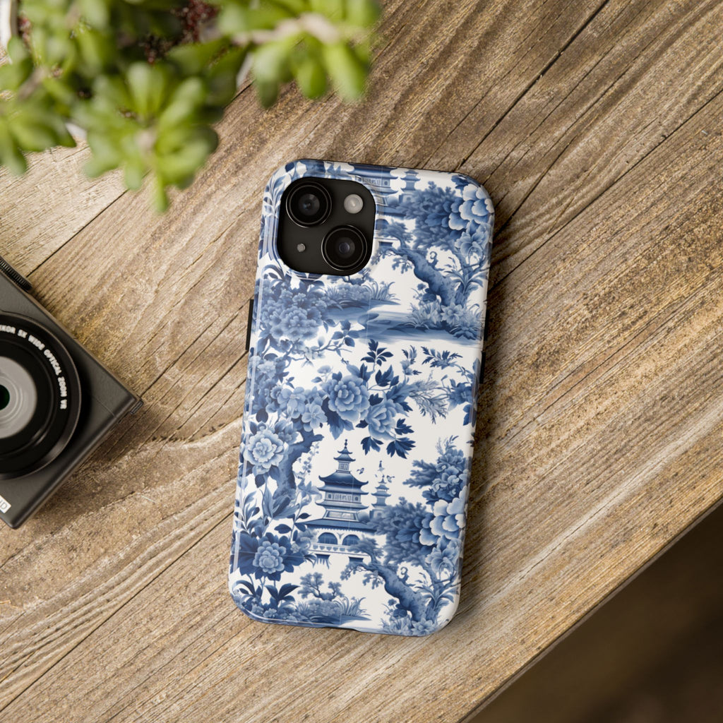 BLUESKYDEZIGN | Blue Toile Phone Case | Chinoiserie Floral Vintage iPhone Cover | Aesthetic Gift for Her