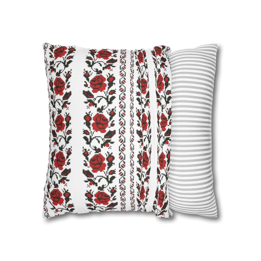 Ukrainian Red-Black Folk Pattern Pillowcase. Set 2-Pack Decorative Cushion Covers. Traditional Slavic Ornament. Boho Ethnic Home Decor Gift