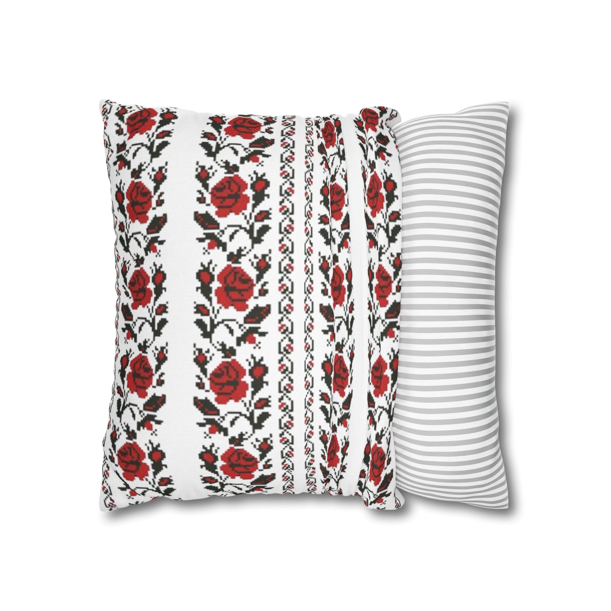 Ukrainian Red-Black Folk Pattern Pillowcase. Set 2-Pack Decorative Cushion Covers. Traditional Slavic Ornament. Boho Ethnic Home Decor Gift