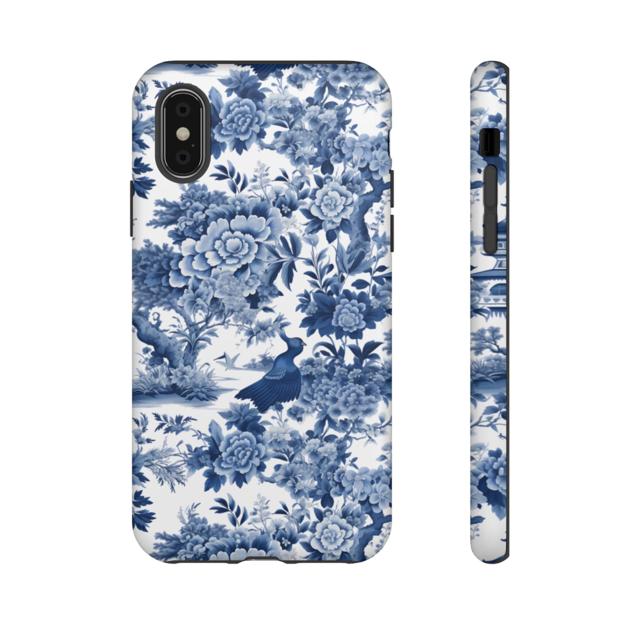 Blue Toile Floral Phone Case, Chinoiserie Style, Tough Case