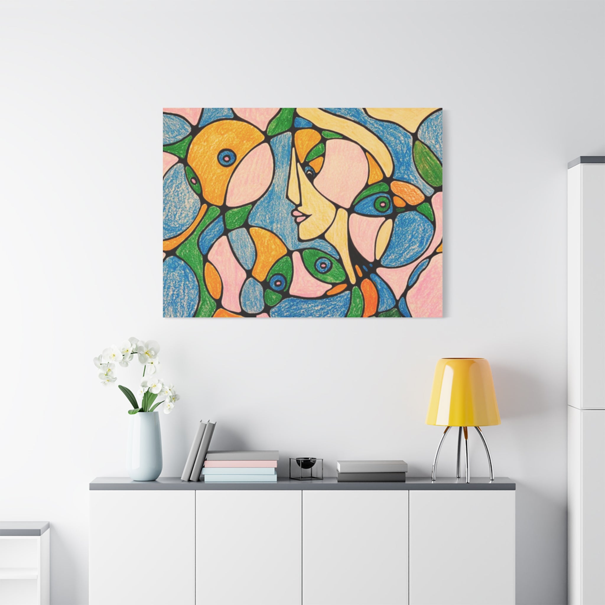 Abstract Colorful Faces Canvas Art, Vibrant Modern Wall Decor, Surreal Cubist Style Matte Print, Stretched 1.25" Ready to Hang