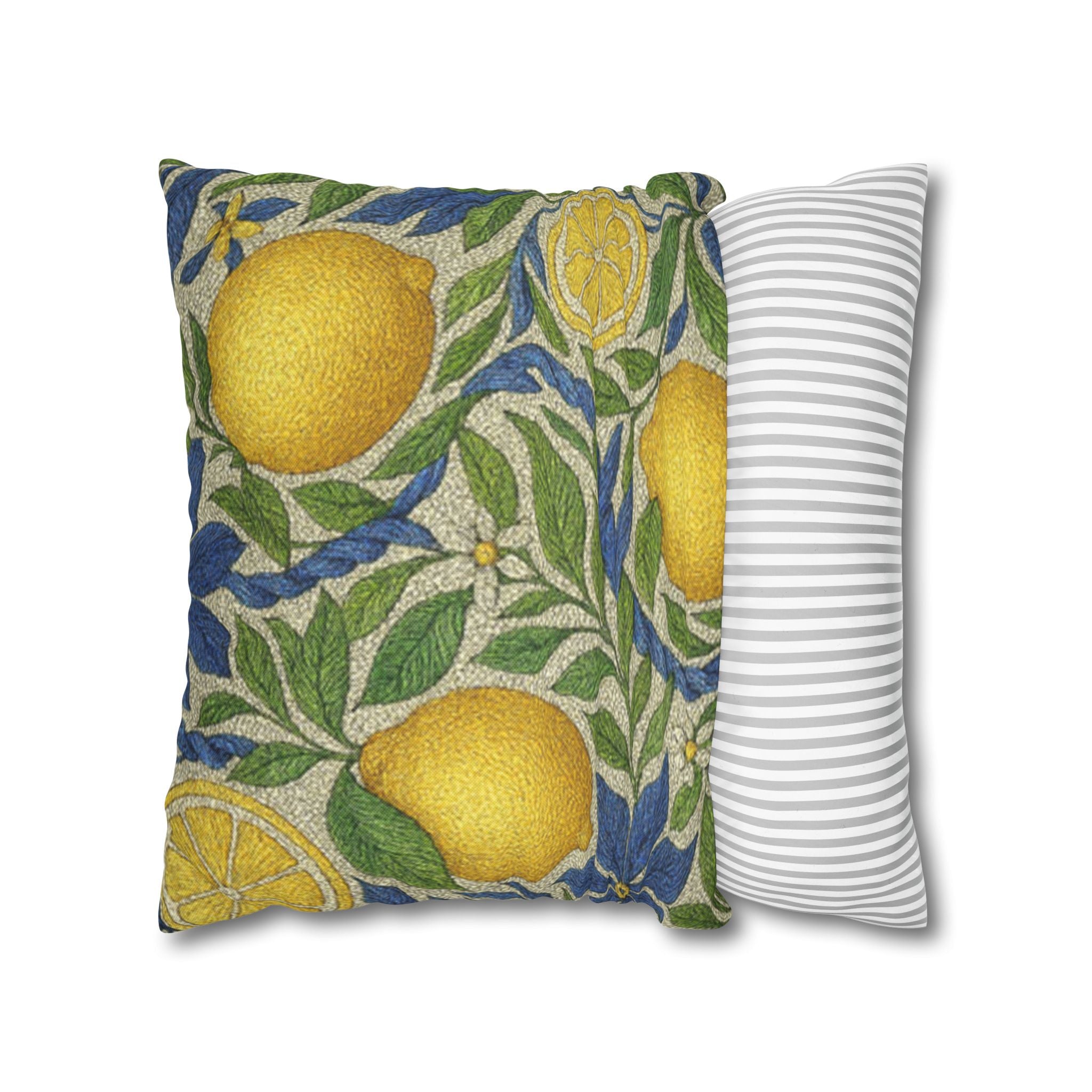 Citrus Riviera Lemon Pillow Cover – Mediterranean Botanical Throw Cushion Case | William Morris Style