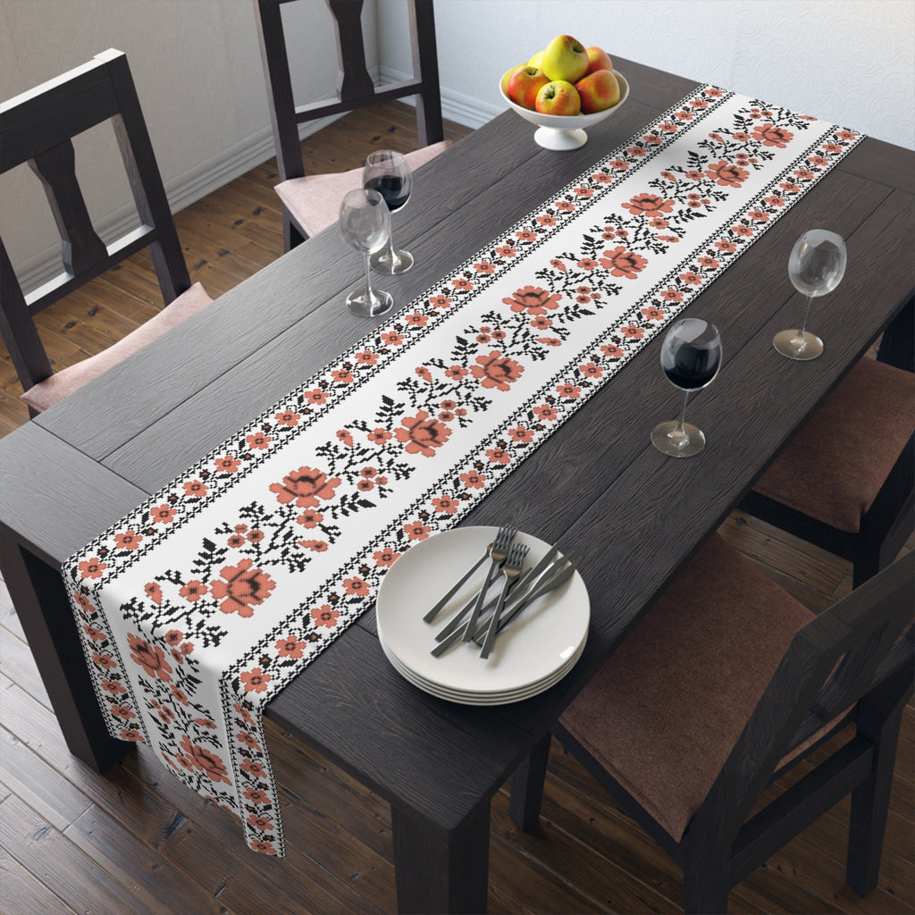 BLUESKYDEZIGN Ukrainian Traditional Table Runner - Red Black Folk Art