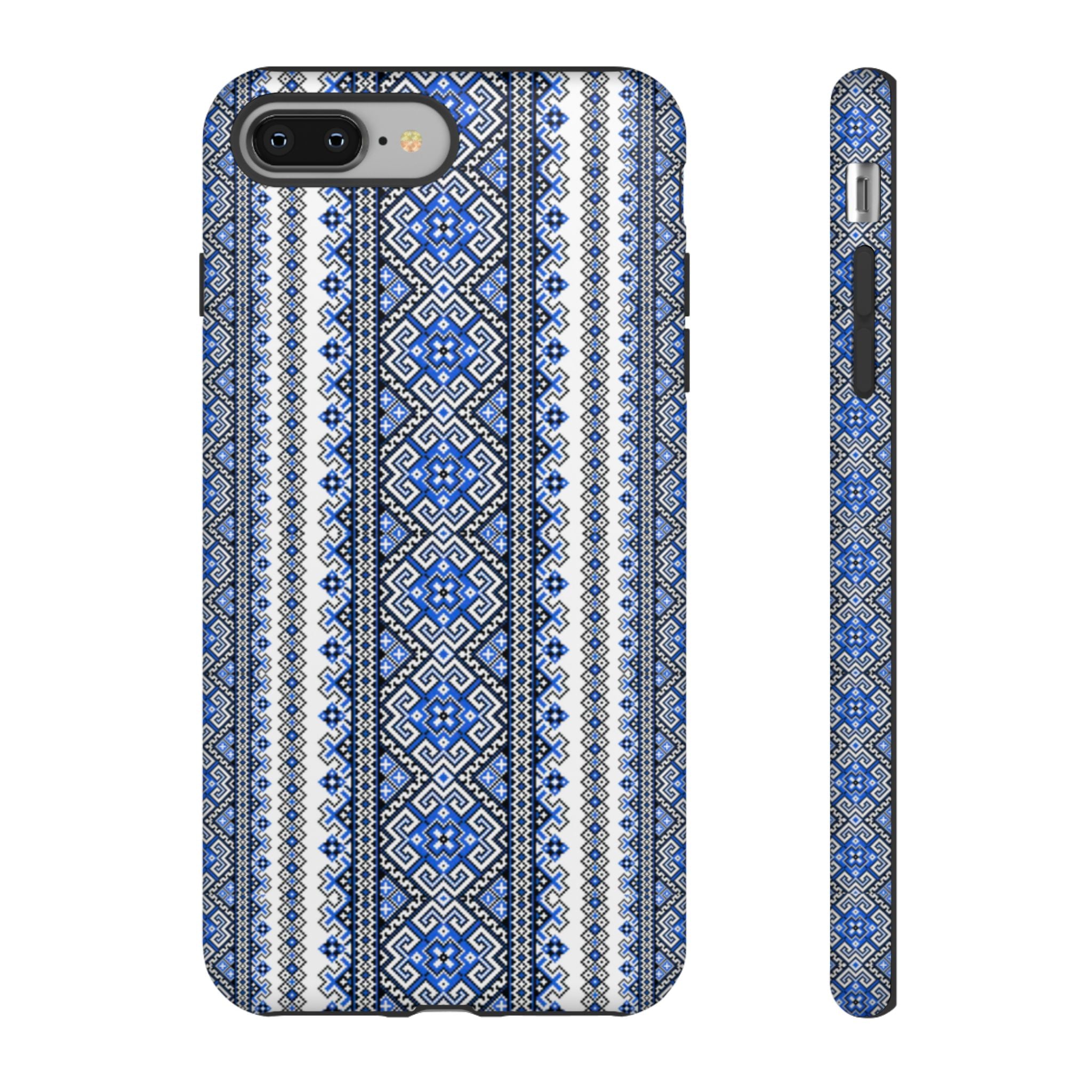 Ukrainian Pattern iPhone Case, Blue Black Geometric Folk Design, Protective Phone Cover, Traditional Ethnic Print