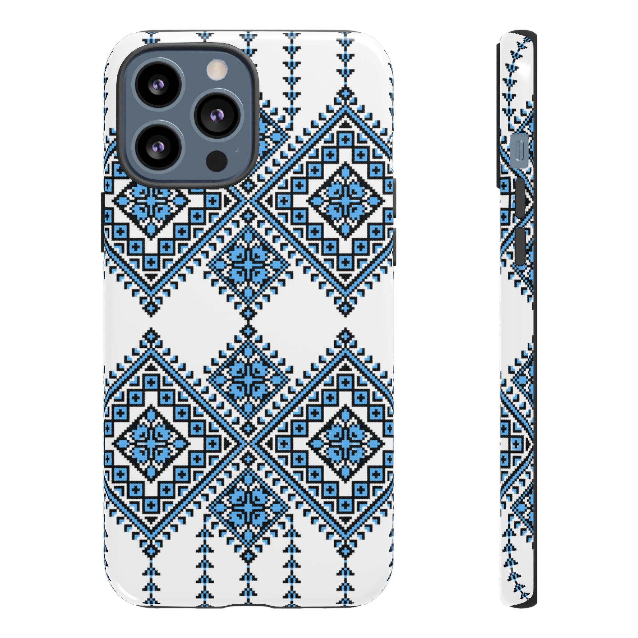Blue Ukrainian traditional  Geometric Folk Pattern phone case, Tough Cases