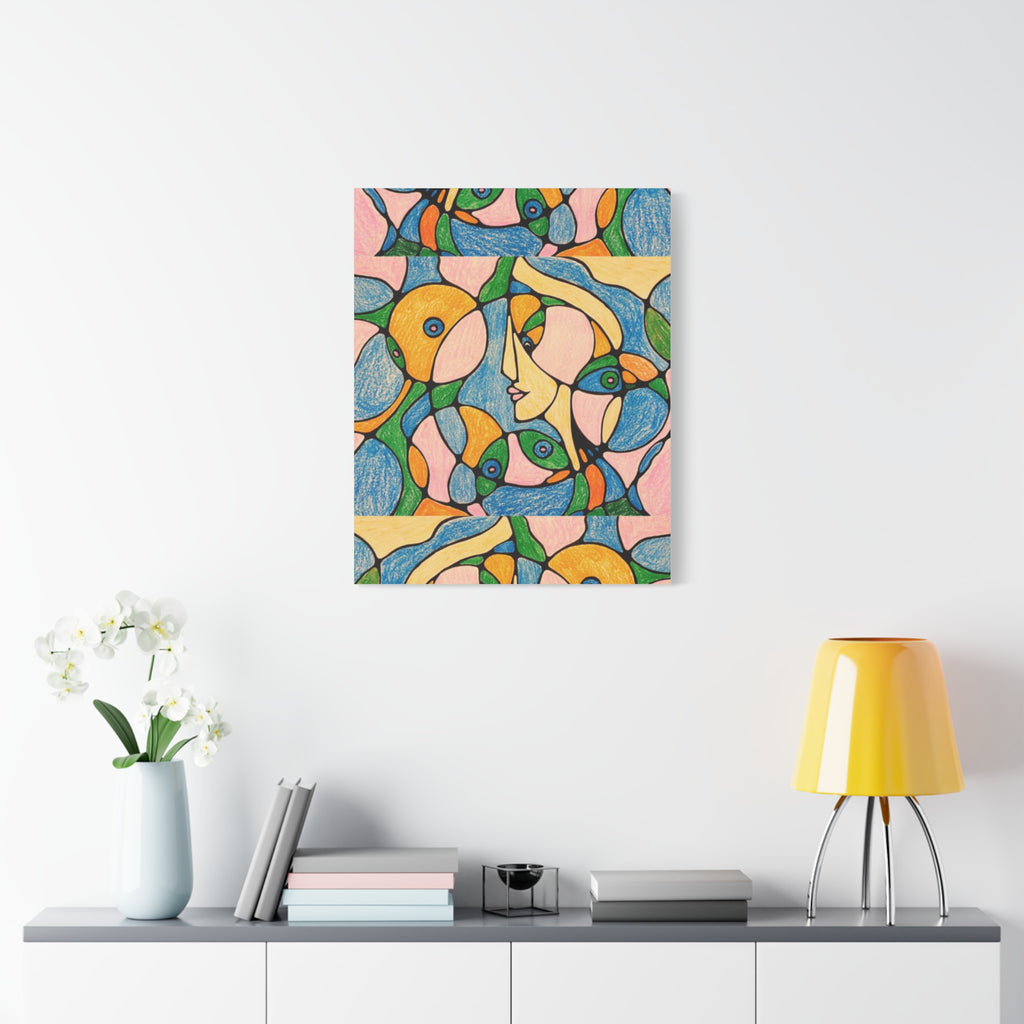 Abstract Colorful Faces Canvas Art, Vibrant Modern Wall Decor, Surreal Cubist Style Matte Print, Stretched 1.25" Ready to Hang