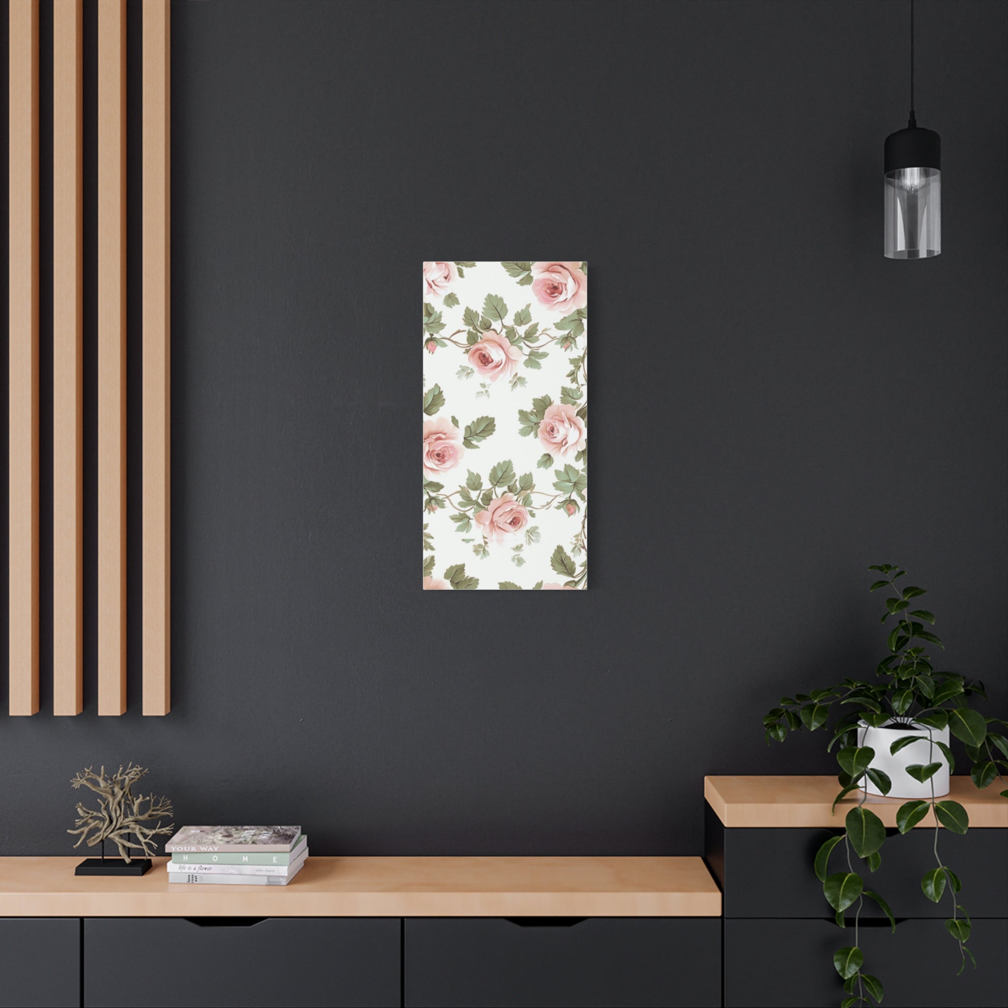 Vintage Pink Rose Matte Canvas Wall Art, Botanical Floral Print, Romantic Cottagecore Home Decor, Stretched 1.25" Canvas