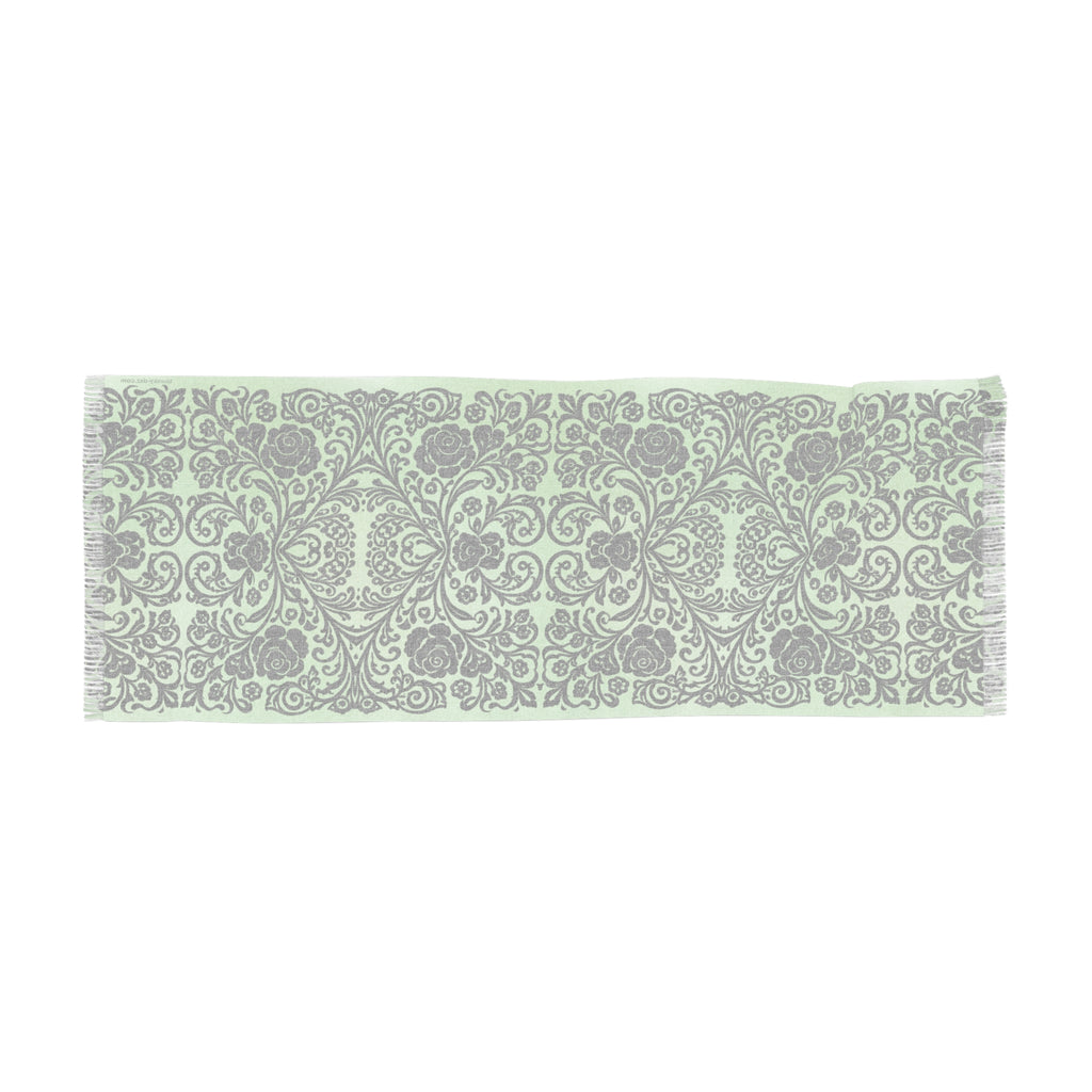 Green Damask Scarf – Lightweight Vintage Wrap for Women | BLUESKYDEZIGN
