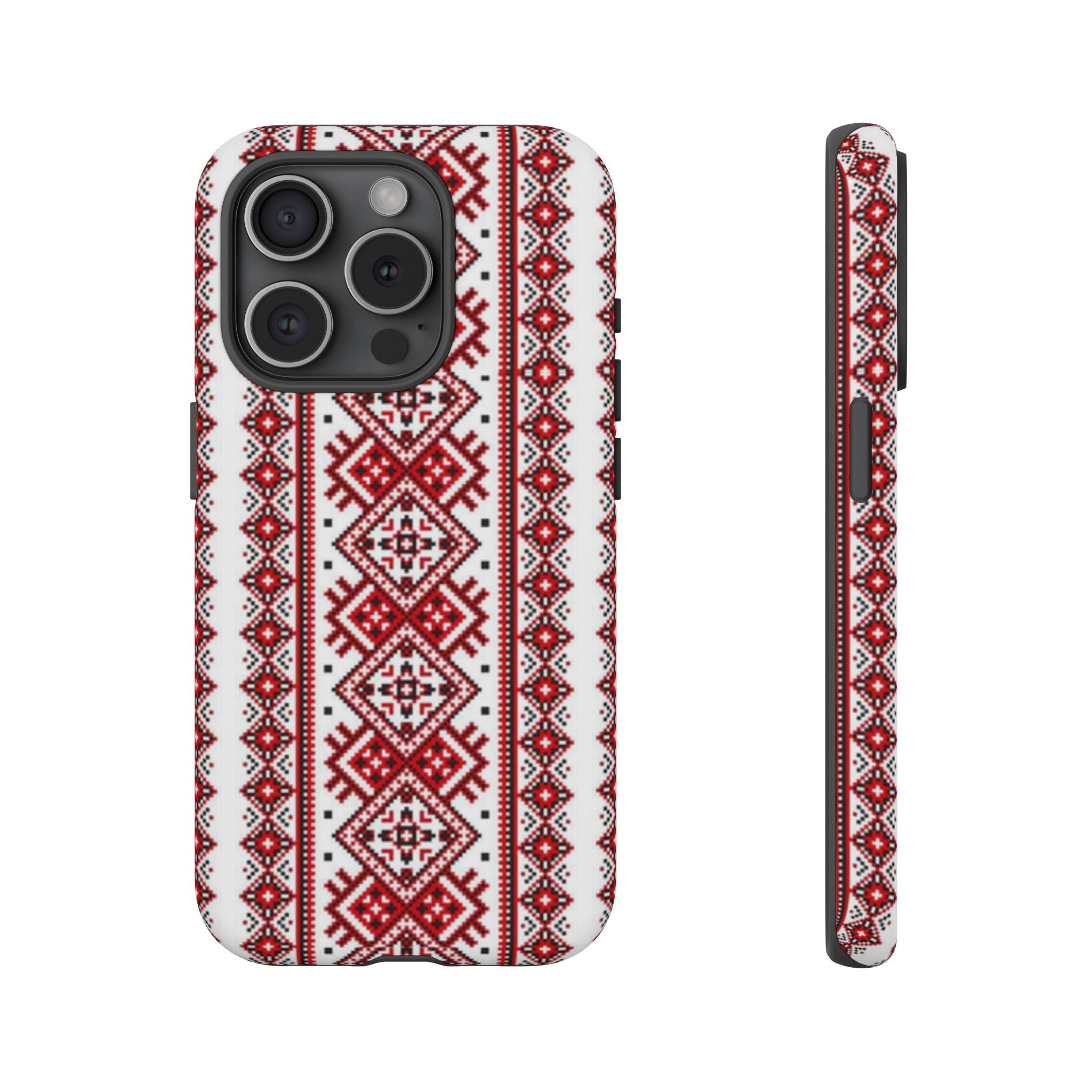 Ukrainian Embroidery iPhone Case  Red Black Traditional Pattern Protective Phone Cover, Gift idea