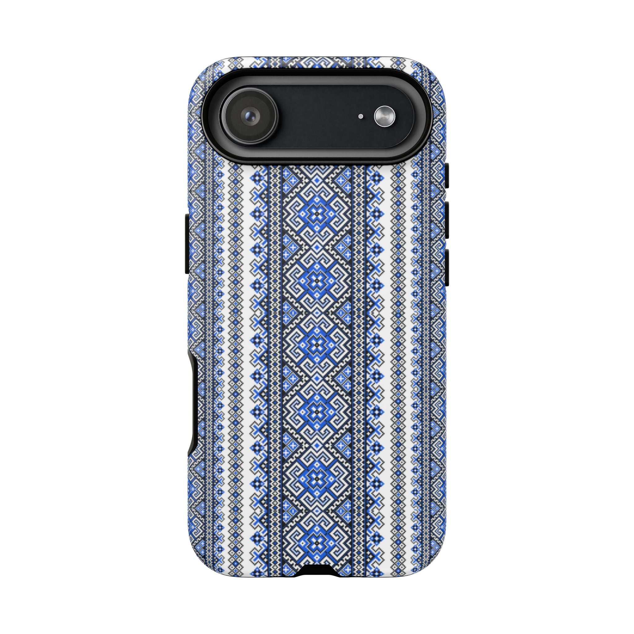 Ukrainian Pattern iPhone Case, Blue Black Geometric Folk Design, Protective Phone Cover, Traditional Ethnic Print