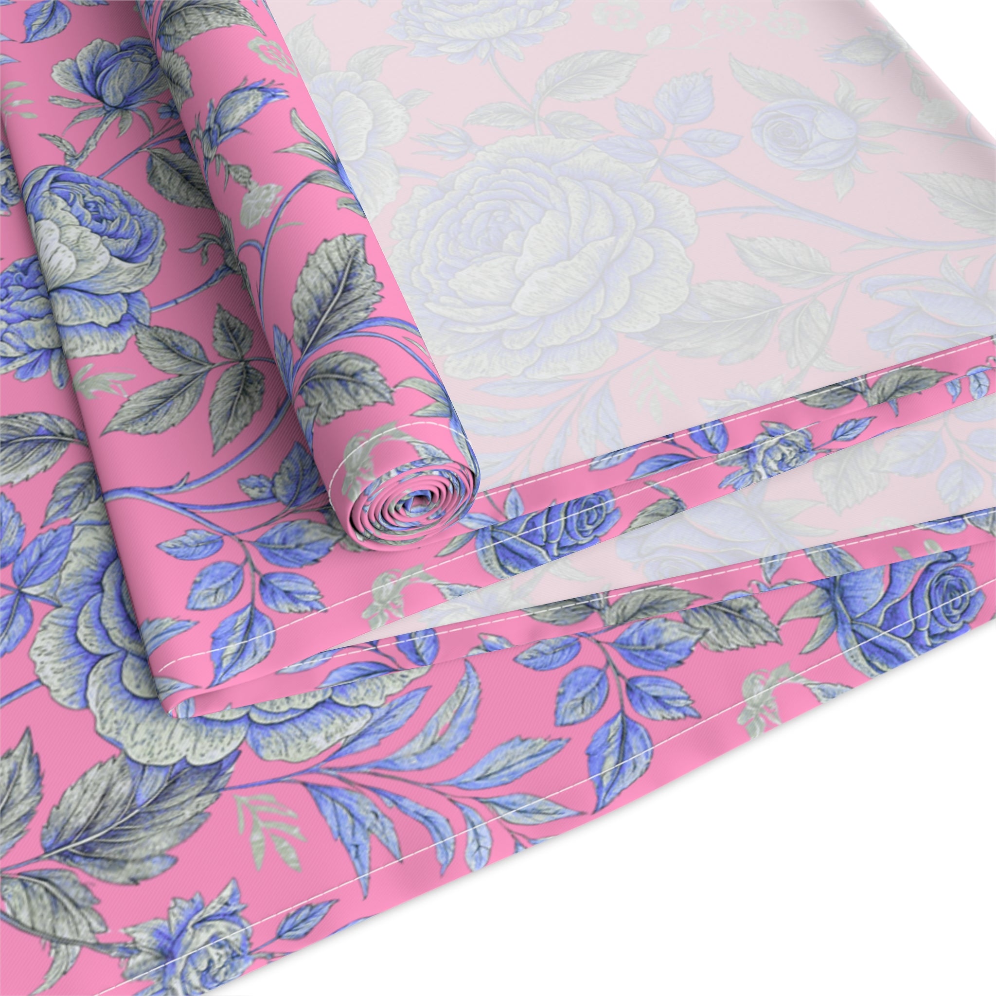 Pink Blue Rose Table Runner | Floral Cottagecore | Cotton or Polyester