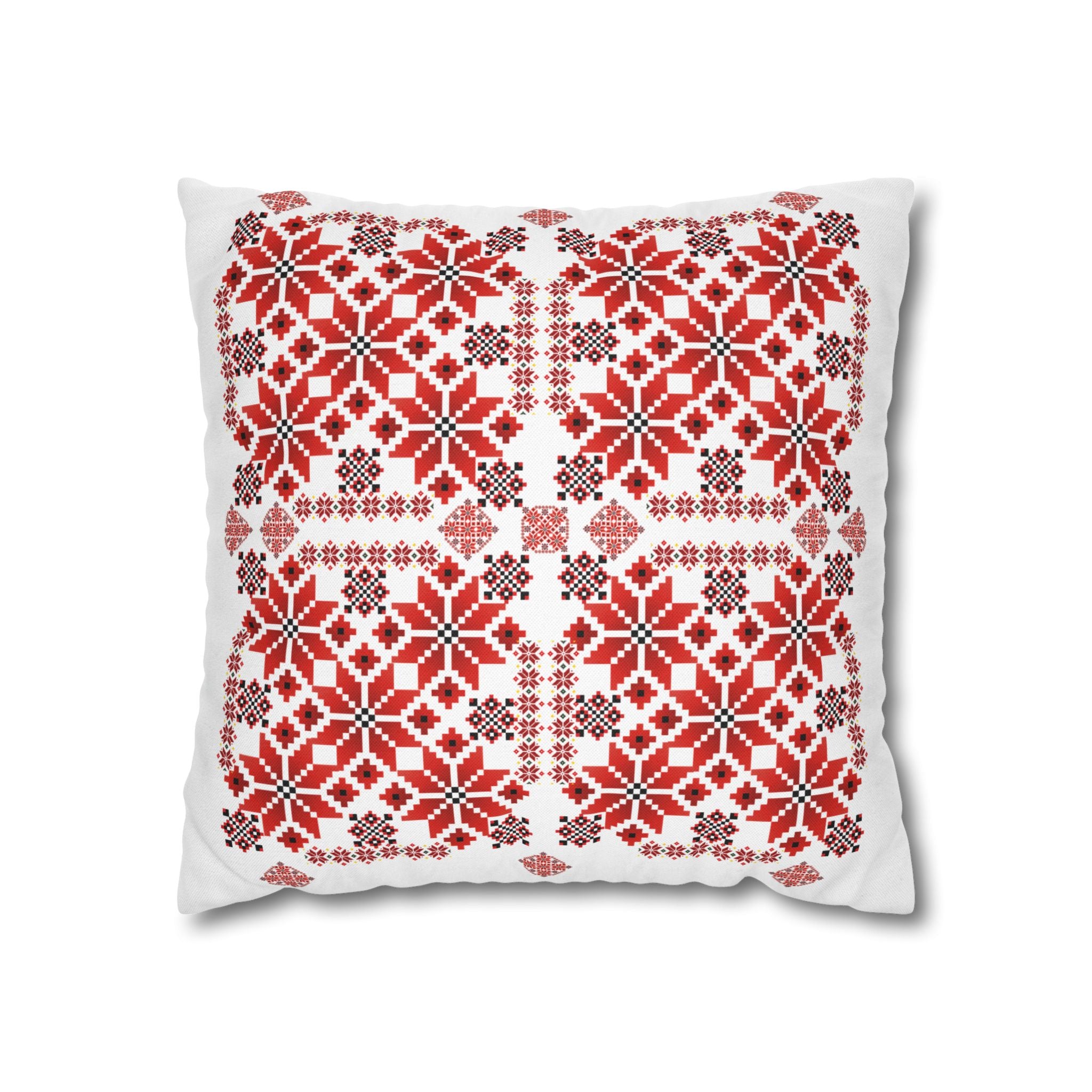 Ukrainian Red-Black Folk Pattern Pillowcase. Decorative Cushion Cover. Traditional Slavic Ornament. Boho Ethnic Home Decor Gift