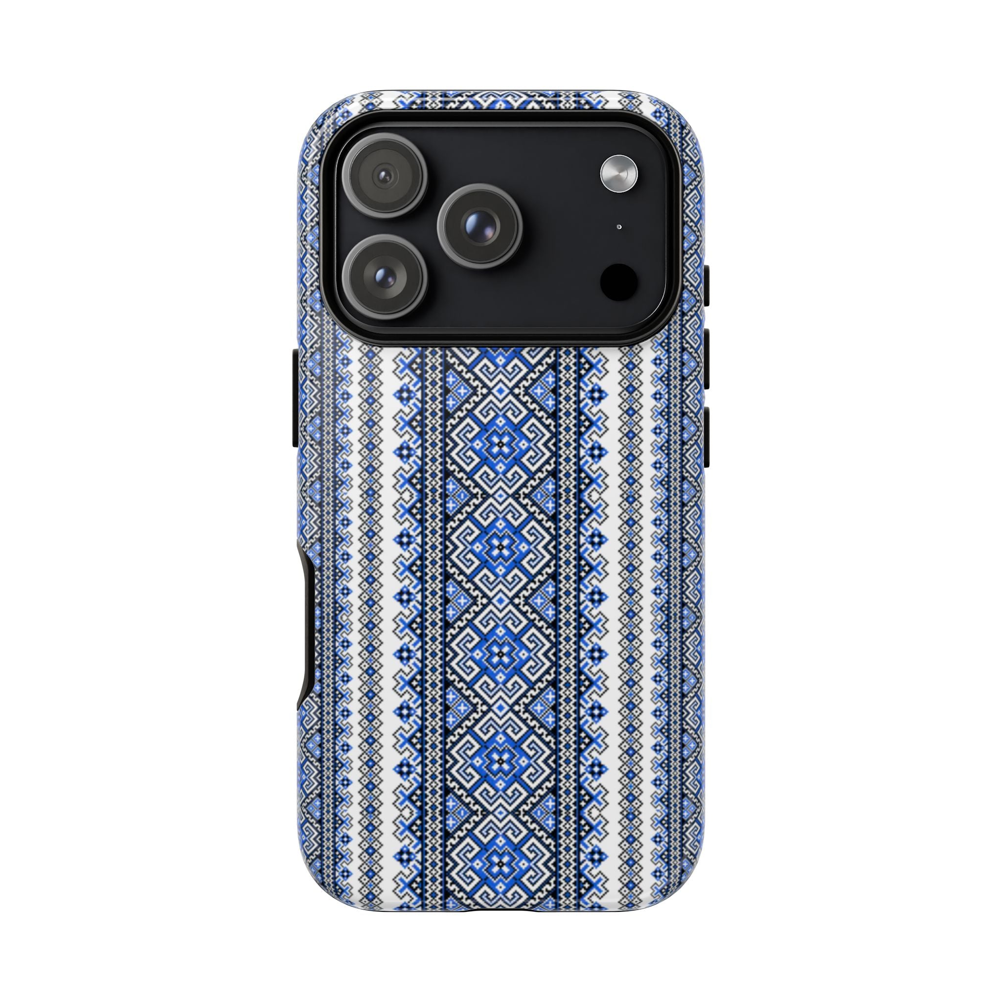 Ukrainian Pattern iPhone Case, Blue Black Geometric Folk Design, Protective Phone Cover, Traditional Ethnic Print