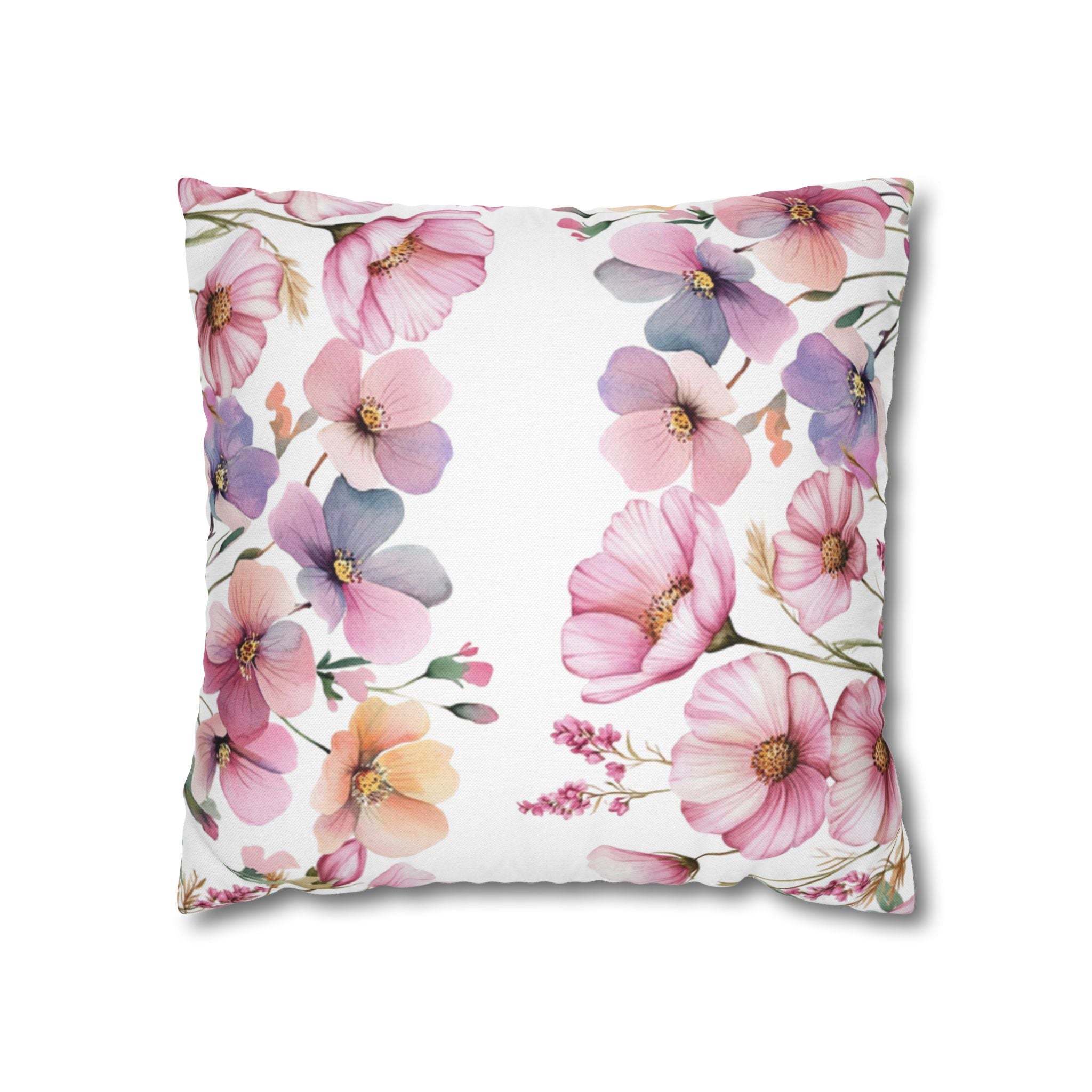 Spring Floral Pillowcase 1piece, Pink & Purple Blossom Design, Polyester Cushion Cover, Elegant Spring Home Decor