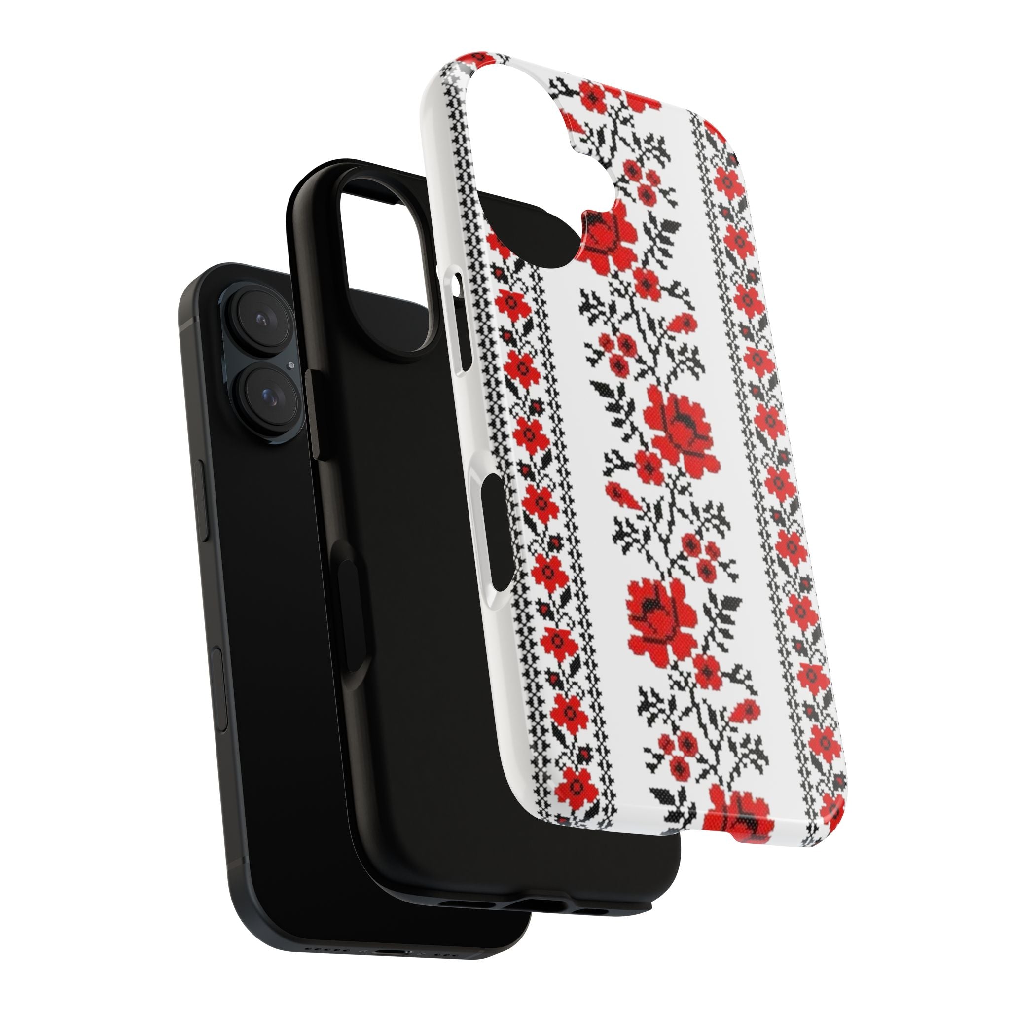 BLUESKYDEZIGN | Ukrainian Embroidery iPhone Case – Red & Black Folk Pattern Protective Tough Cover