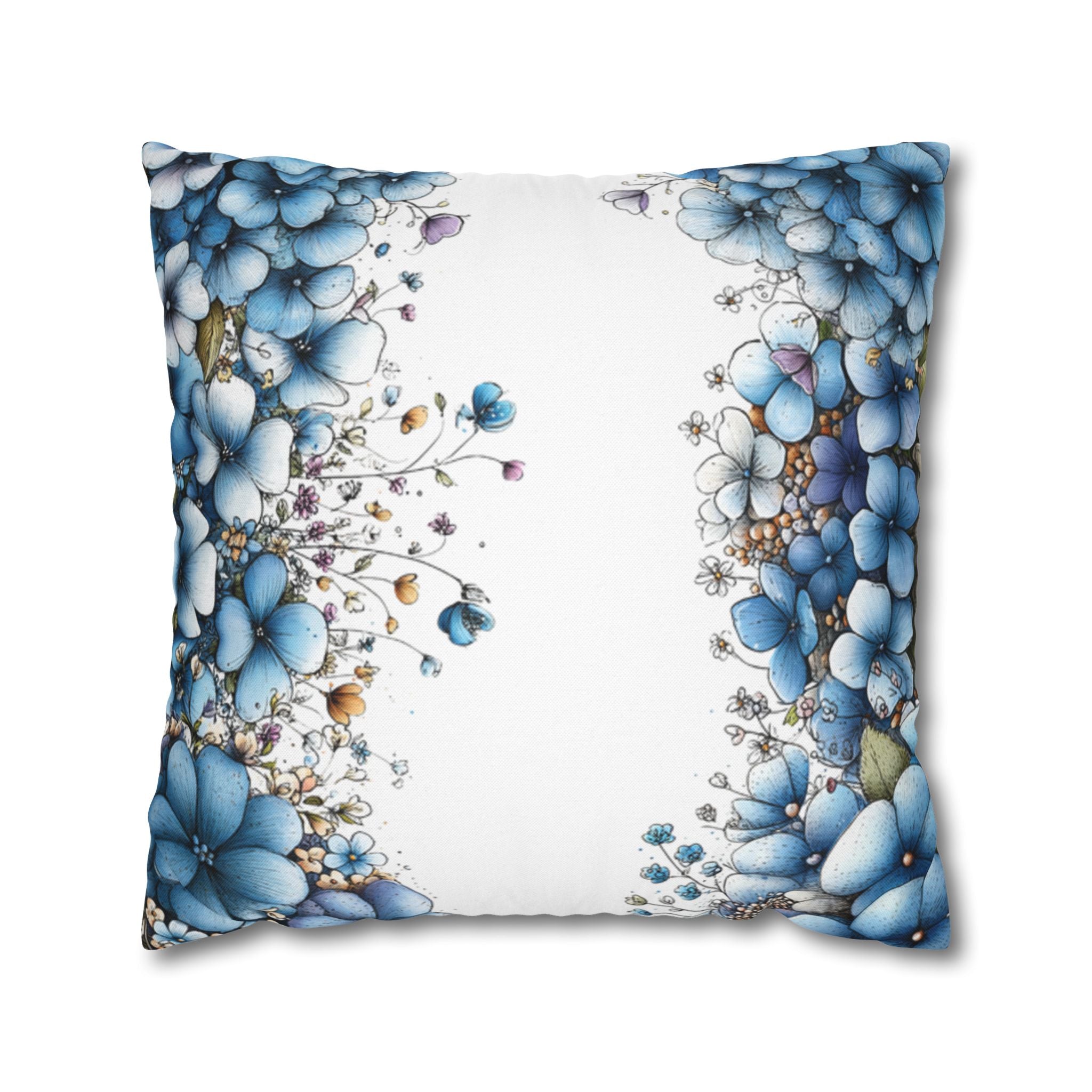 Blue Floral Pillowcase 1piece, Polyester Cushion Cover, Elegant Blue and White Flower Throw Pillow Case, Spring Home Decor
