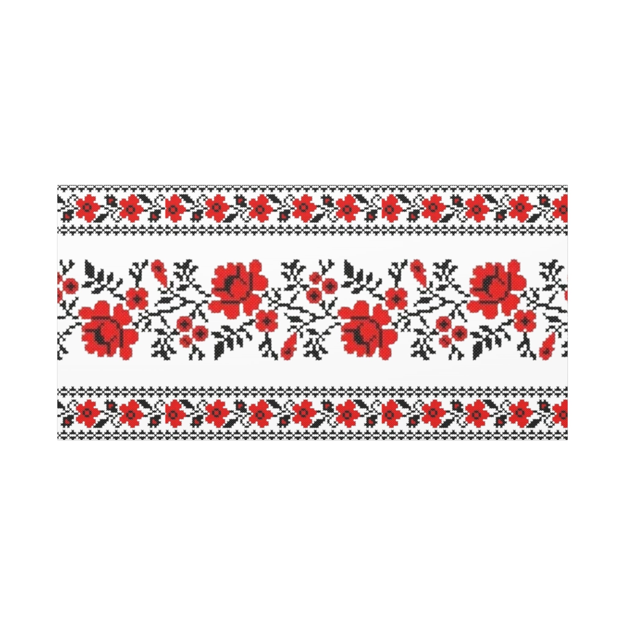 Ukrainian Embroidery Wall Art, Red Black Folk Floral Pattern, Traditional Slavic Home Decor Canvas for Living Room or Entryway, Matte Print, Stretched 1.25" Ready to Hang