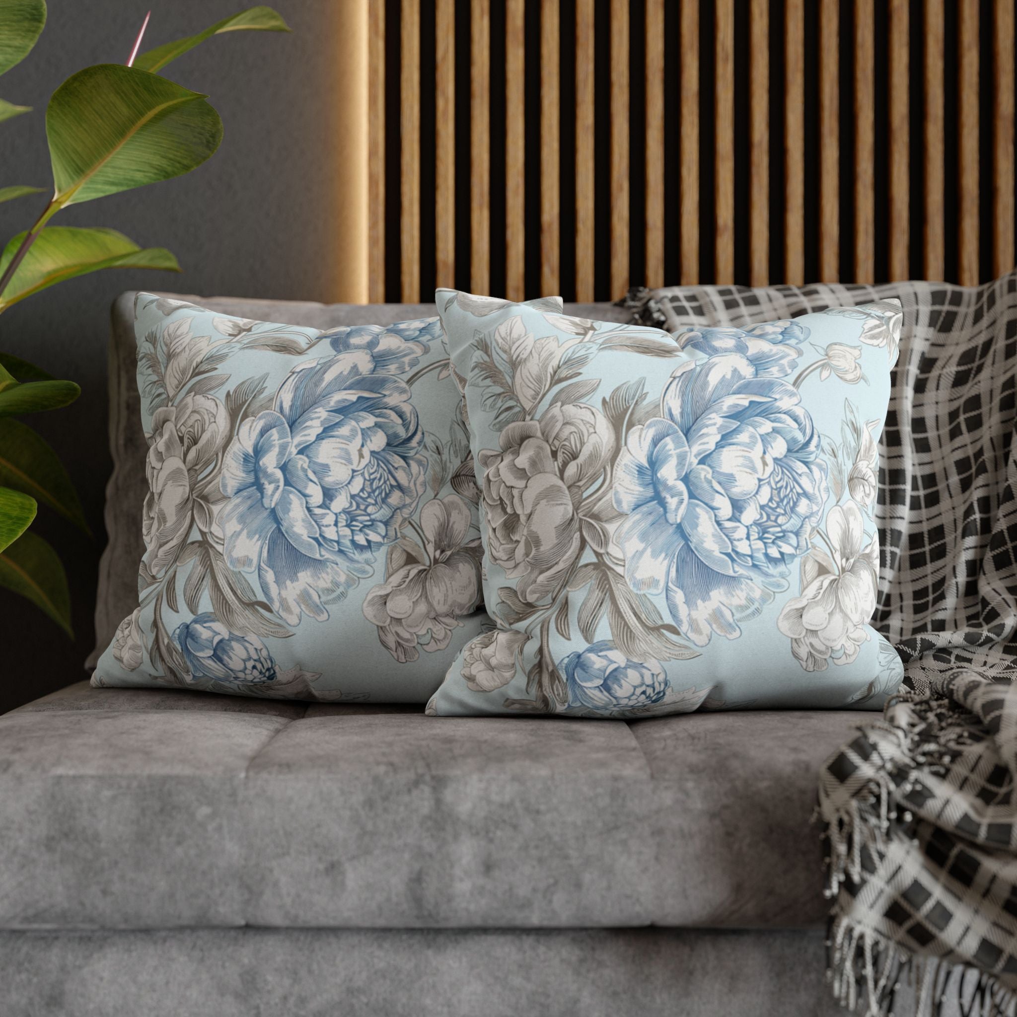 Light Blue Floral Throw Pillow Case | Botanical Cushion Cover | Cottagecore Bedroom & Sofa Decor | 4 Sizes