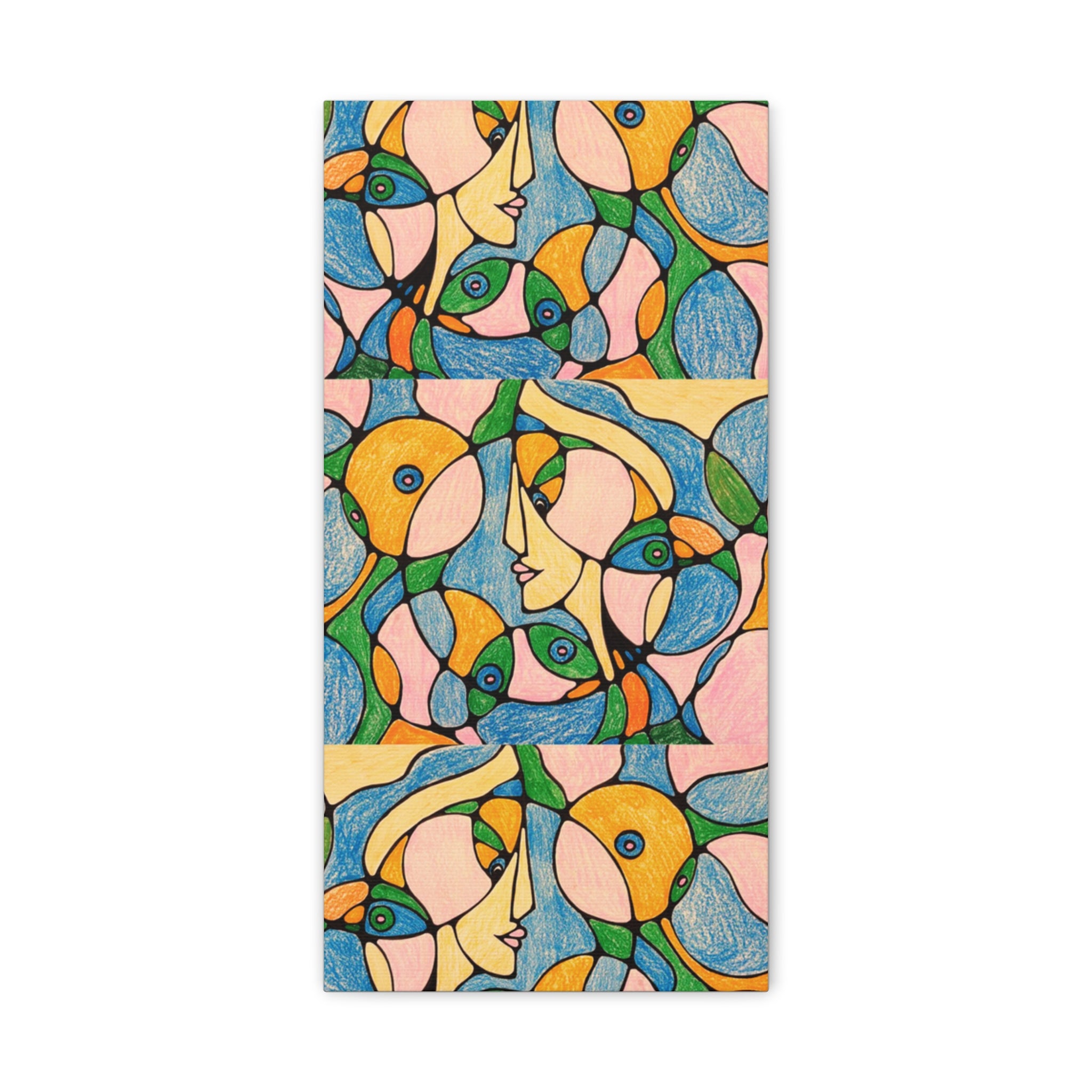 Abstract Colorful Faces Canvas Art, Vibrant Modern Wall Decor, Surreal Cubist Style Matte Print, Stretched 1.25" Ready to Hang