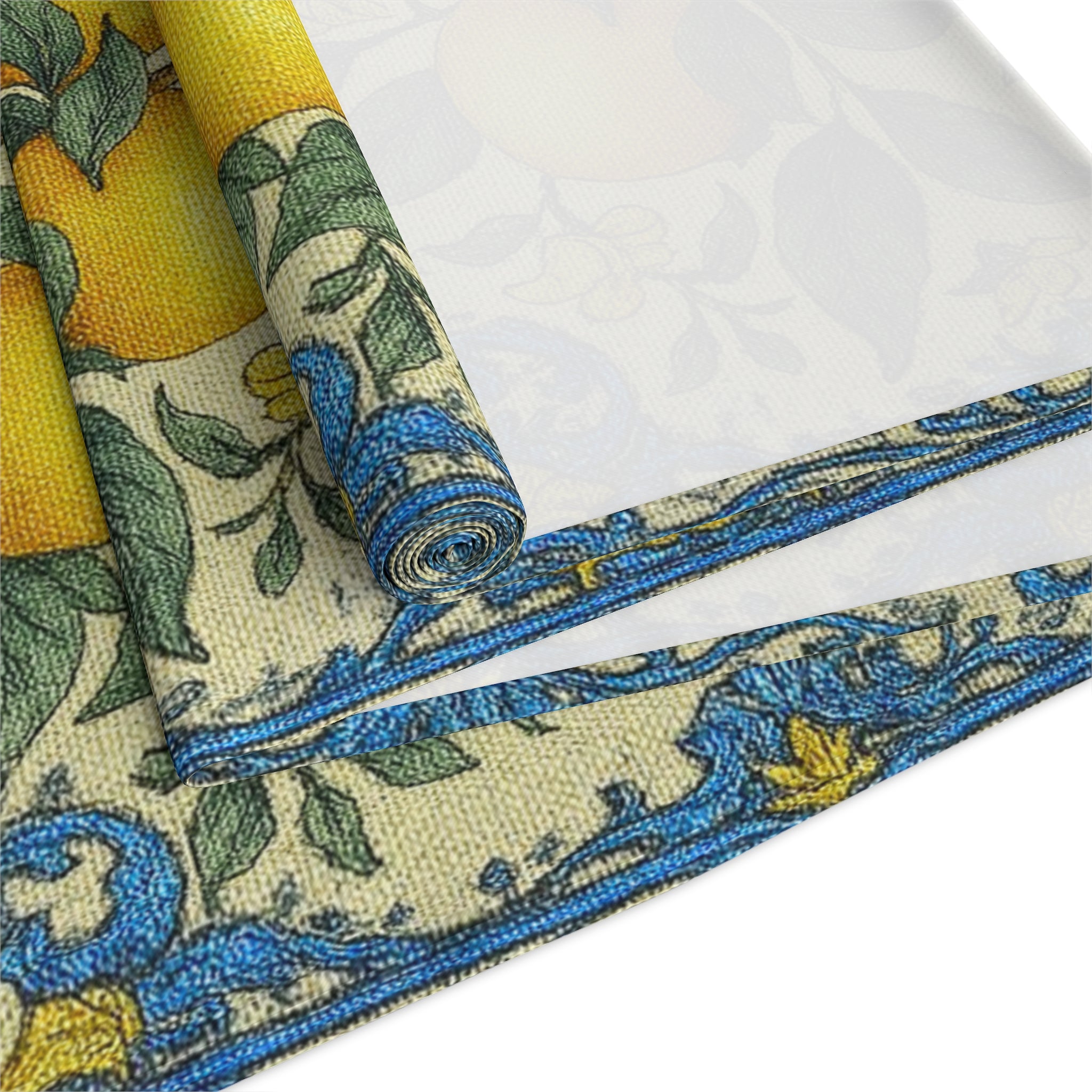 Citrus Riviera Lemon & Orange Table Runner – William Morris Style Botanical Dining Decor | Cotton Twill or Polyester