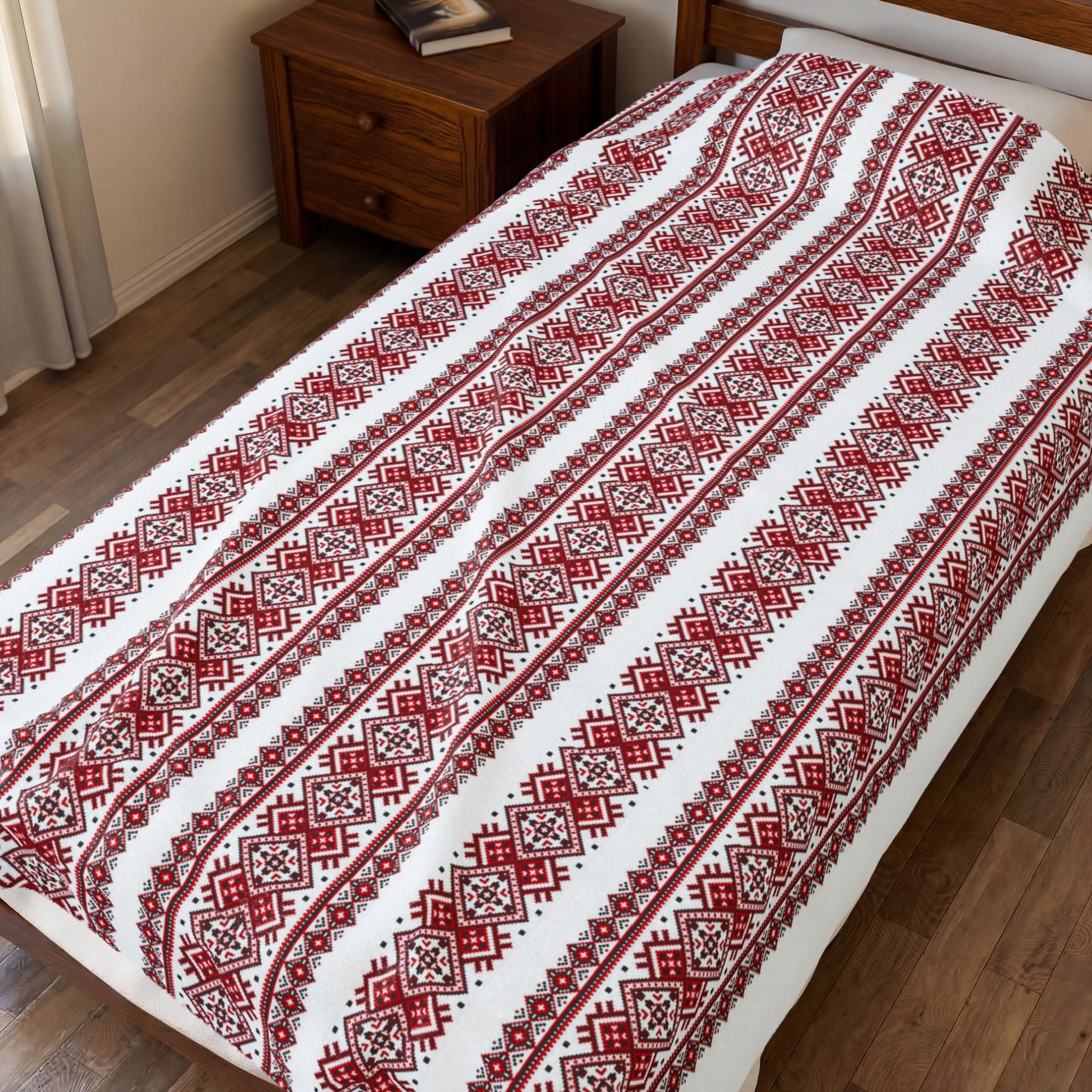 Ukrainian Red-Black Traditional Pattern velveteen Plush Blanket, Family Plush Throw, Home bedroom Decor, gift for parents, housewarming