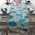 BLUESKYDEZIGN Teal Blue Mosaic Stained Glass Table Runner - Artistic Decor
