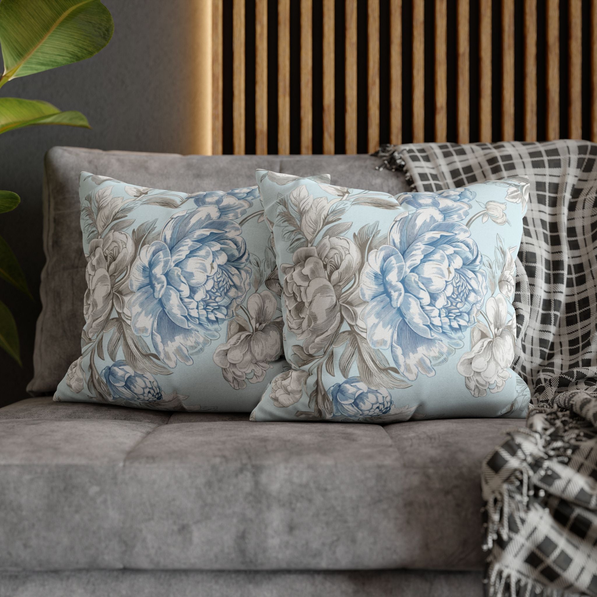 Light Blue Floral Throw Pillow Case | Botanical Cushion Cover | Cottagecore Bedroom & Sofa Decor | 4 Sizes