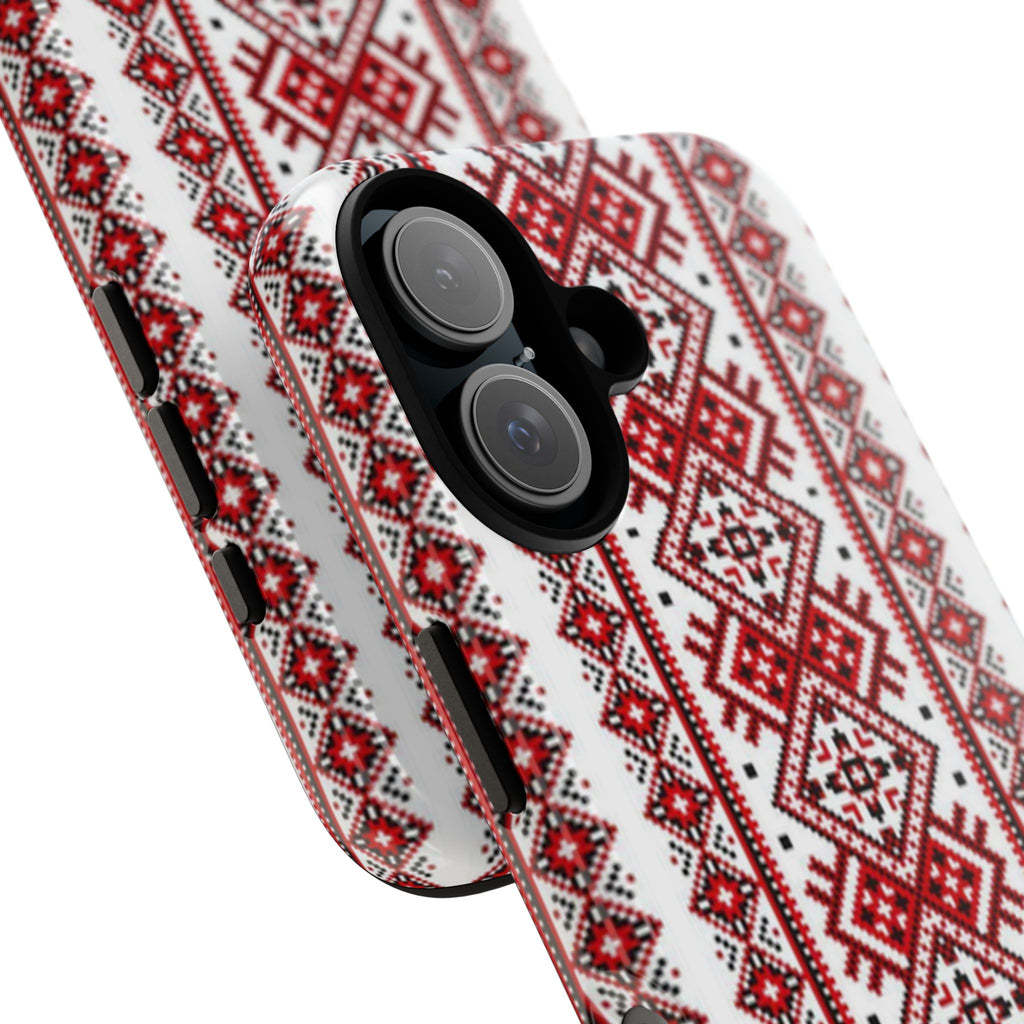 BLUESKYDEZIGN Ukrainian iPhone Case - Red Black Embroidery Folk Design, Slavic Heritage Phone Cover