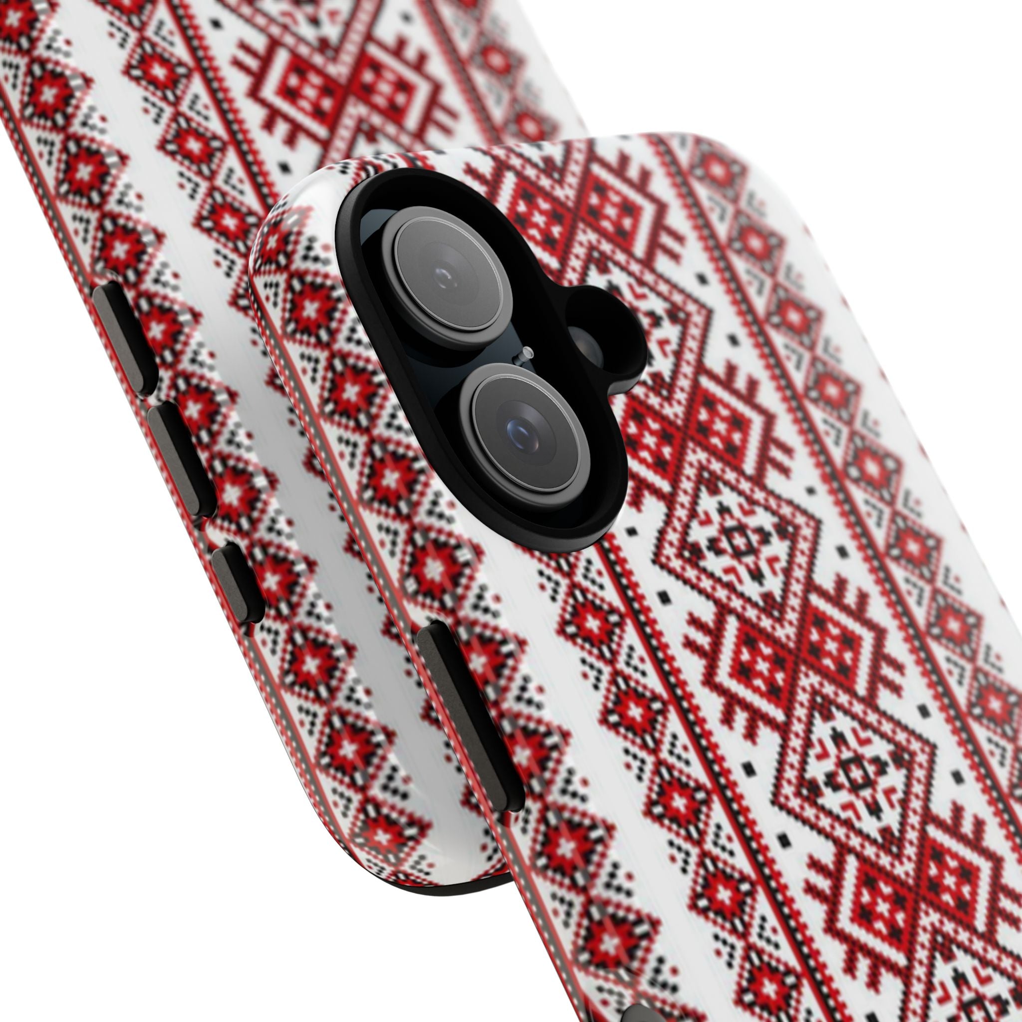 BLUESKYDEZIGN Ukrainian iPhone Case - Red Black Embroidery Folk Design, Slavic Heritage Phone Cover