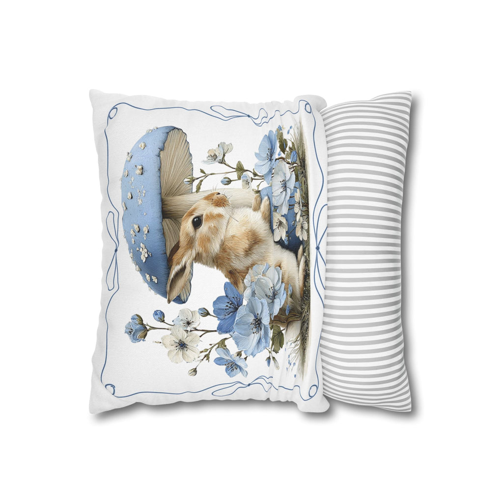 Blue Floral Bunny Collage Pillowcase | Square Decorative Pillowcase
