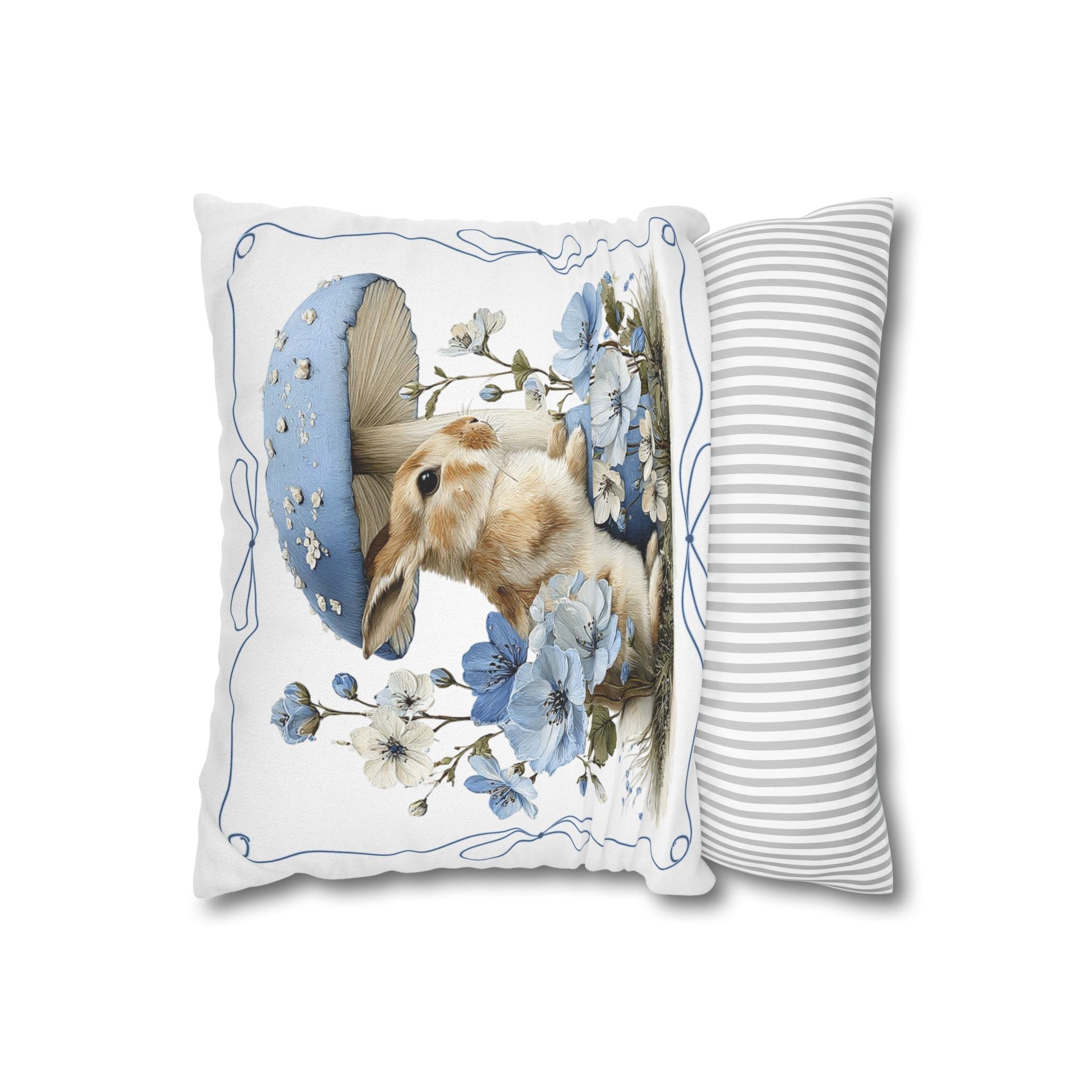 Blue Floral Bunny Collage Pillowcase | Square Decorative Pillowcase