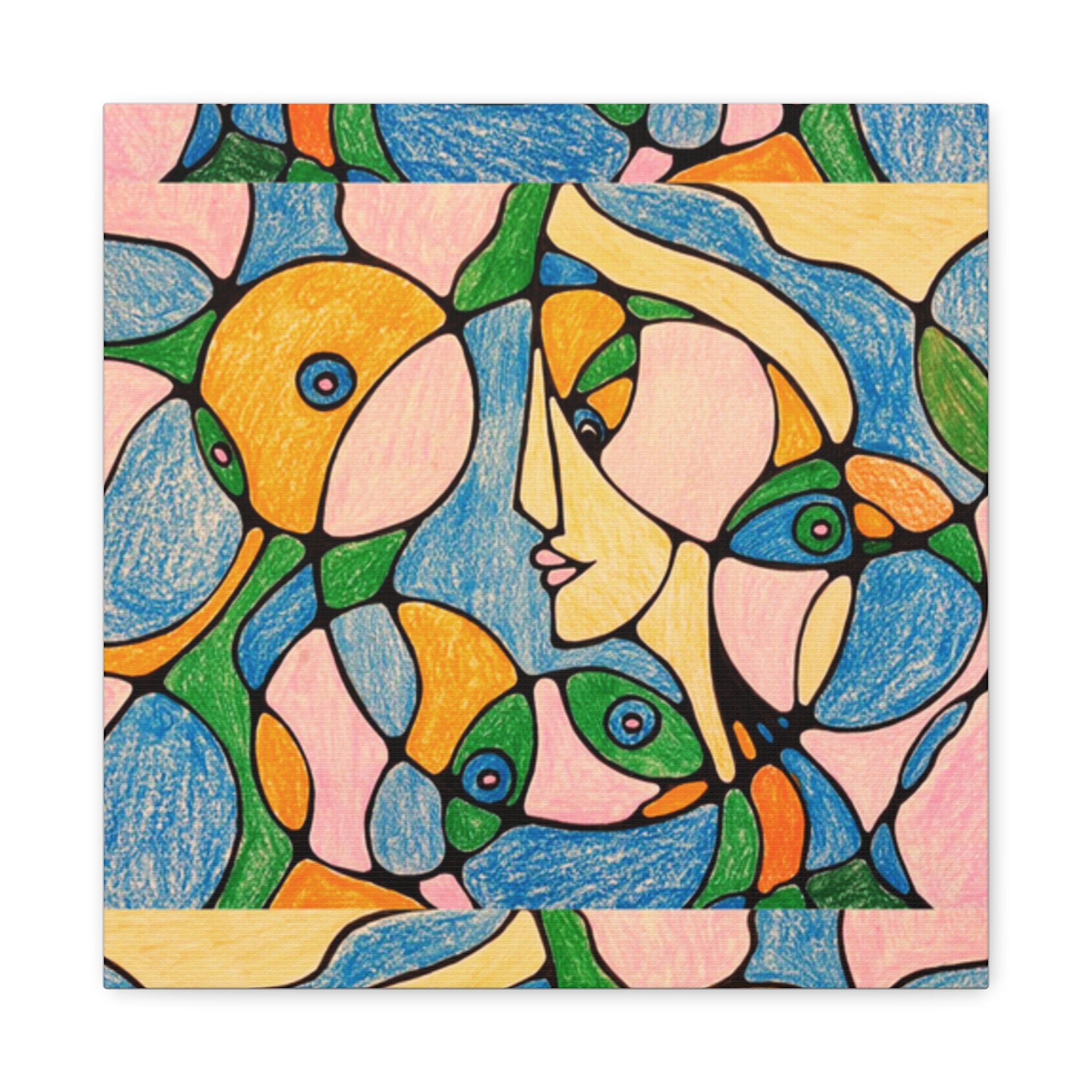 Abstract Colorful Faces Canvas Art, Vibrant Modern Wall Decor, Surreal Cubist Style Matte Print, Stretched 1.25" Ready to Hang