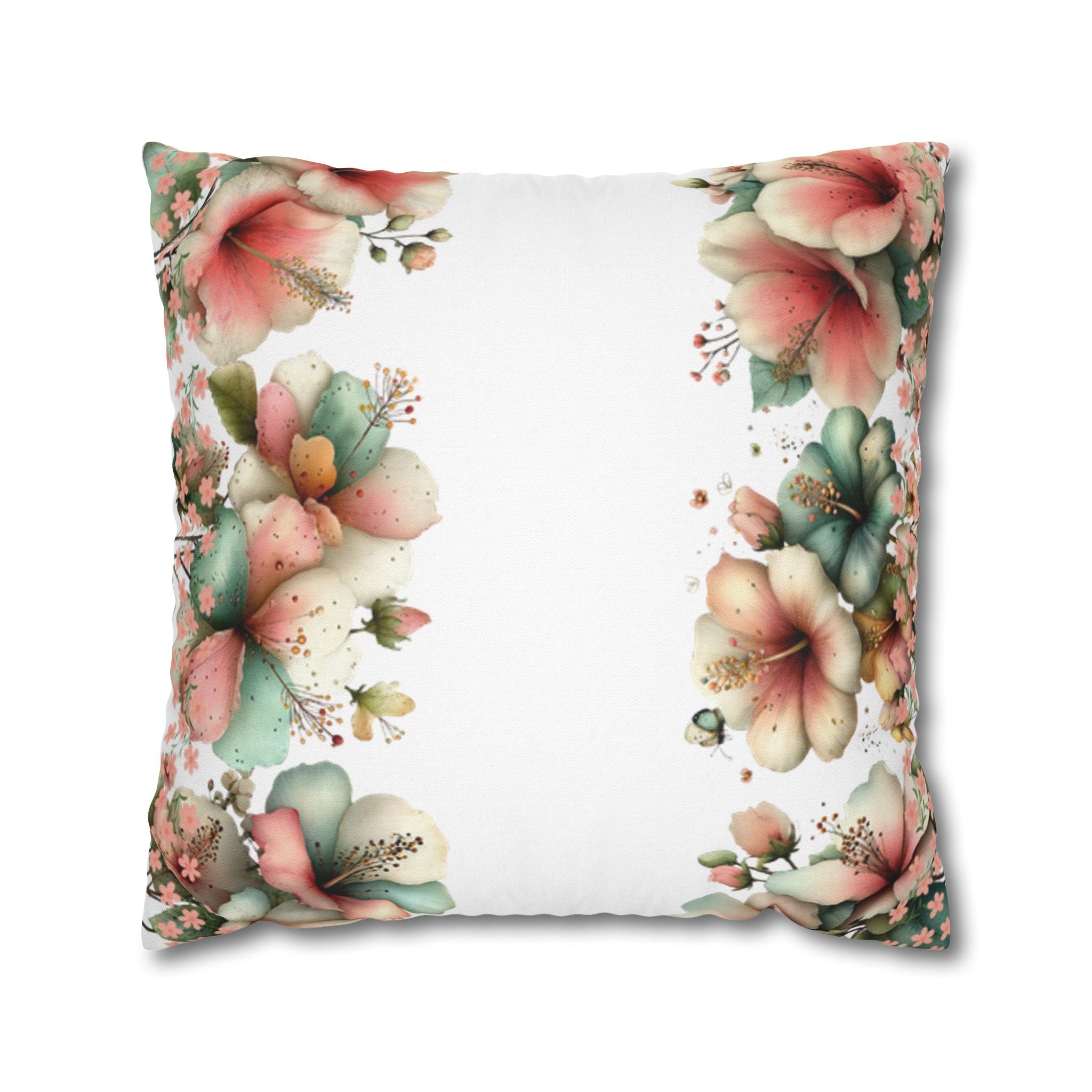 BLUESKYDEZIGN Spring Floral Pillow Cover - Pastel Pink Peach Botanical Decor