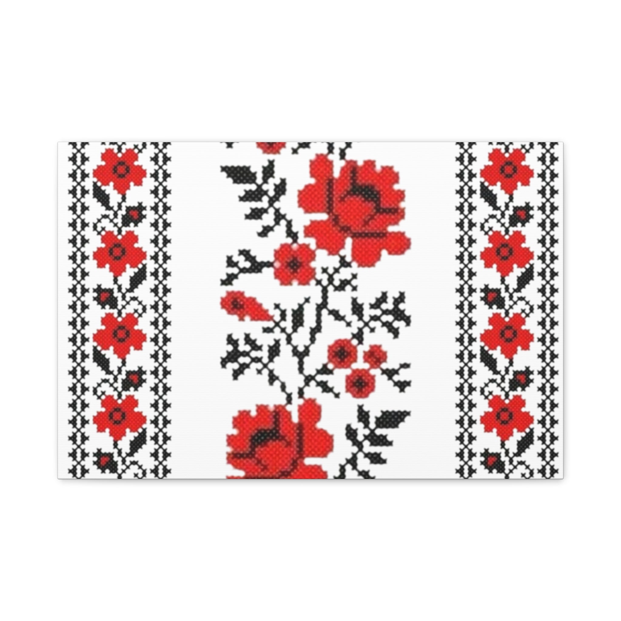 Ukrainian Embroidery Wall Art, Red Black Folk Floral Pattern, Traditional Slavic Home Decor Canvas for Living Room or Entryway, Matte Print, Stretched 1.25" Ready to Hang