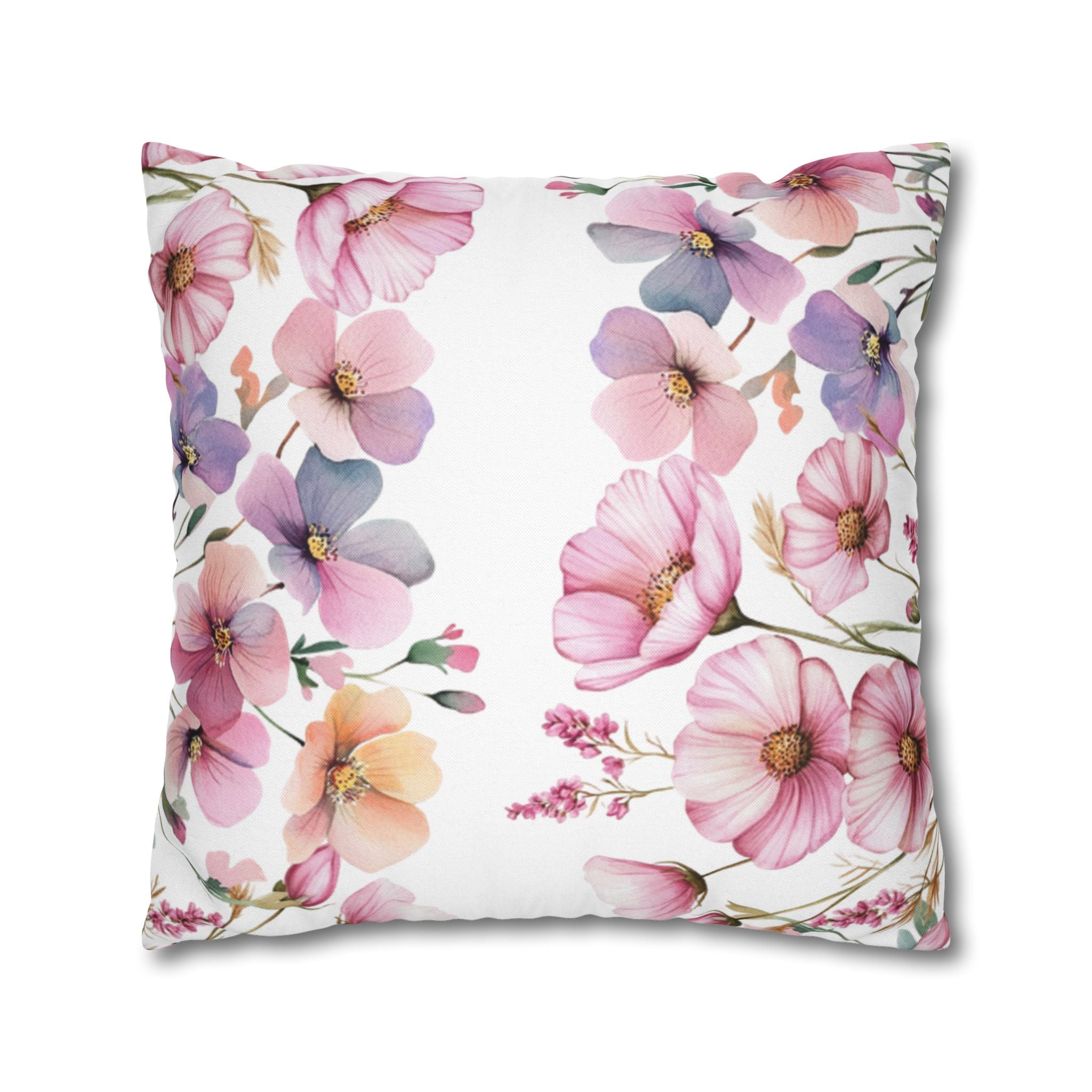 Spring Floral Pillowcase 1piece, Pink & Purple Blossom Design, Polyester Cushion Cover, Elegant Spring Home Decor