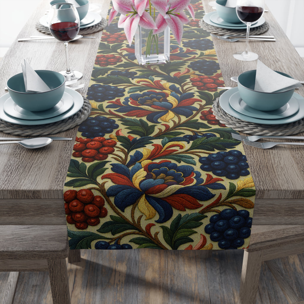 BLUESKYDEZIGN | Petrykivka Bloom Table Runner | Ukrainian Folk Art Floral Dining Decor | Victorian Cottagecore | Cotton or Polyester