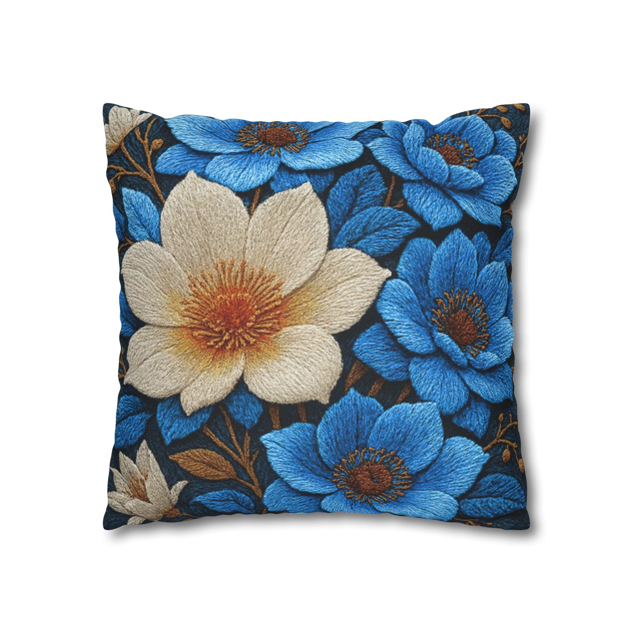 Midnight Symphony Floral Pillow Case | Navy Blue & Cream Botanical Cushion Cover