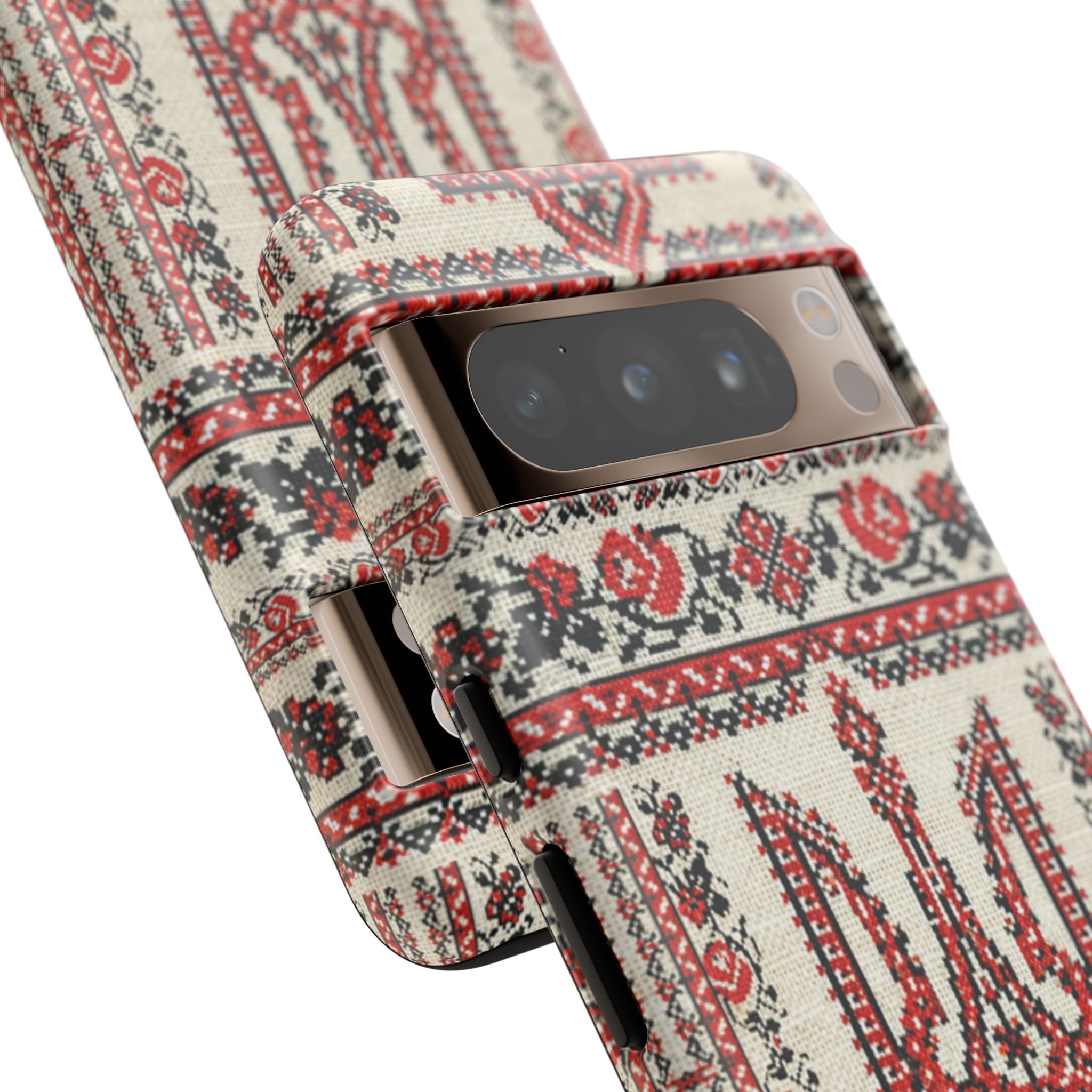 Ukrainian Trident Embroidery Phone Case • Red Black Trident Pattern • Protective Folk Art Cover for iPhone & Samsung