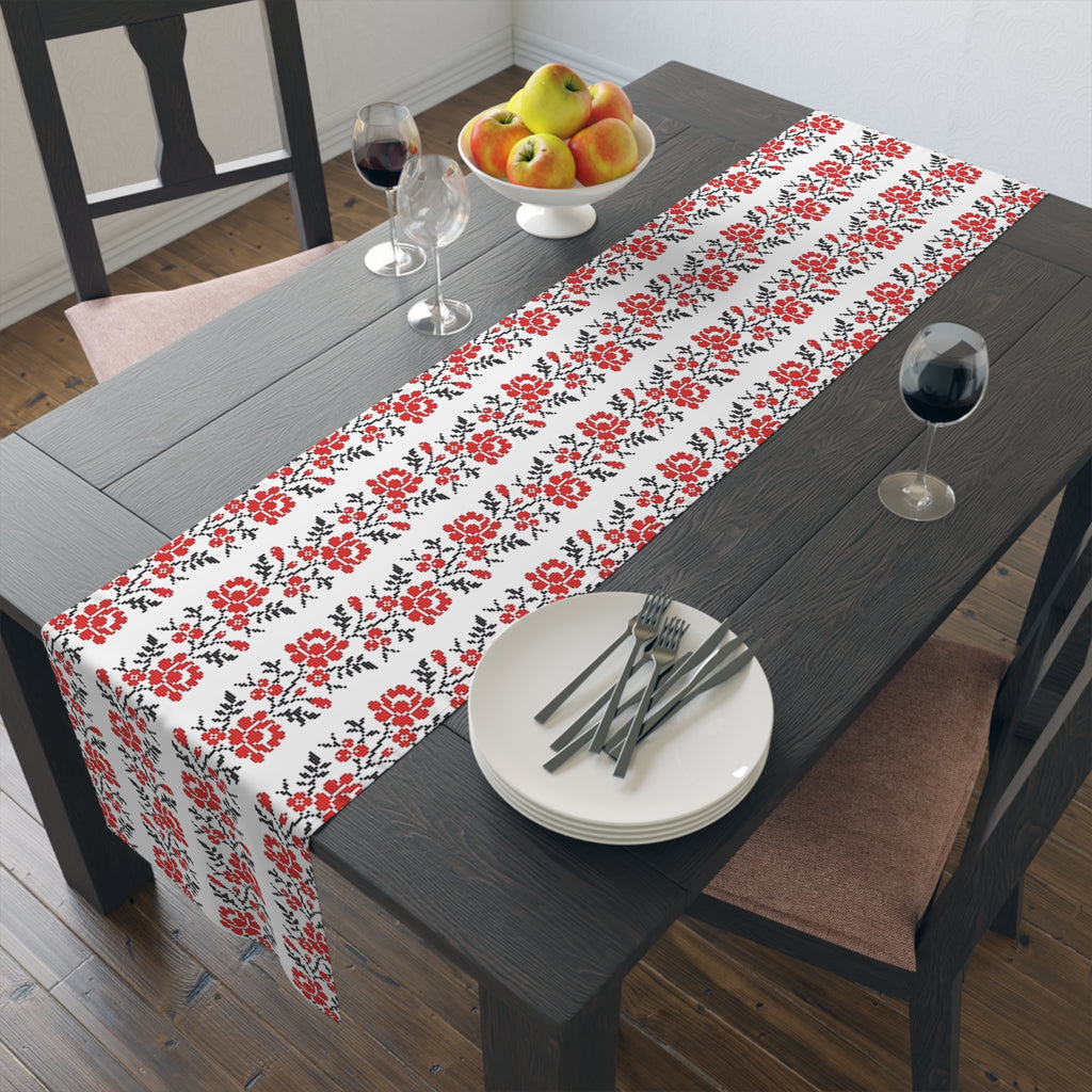 BLUESKYDEZIGN Ukrainian Red Black Table Runner - Folk Heritage Polyester