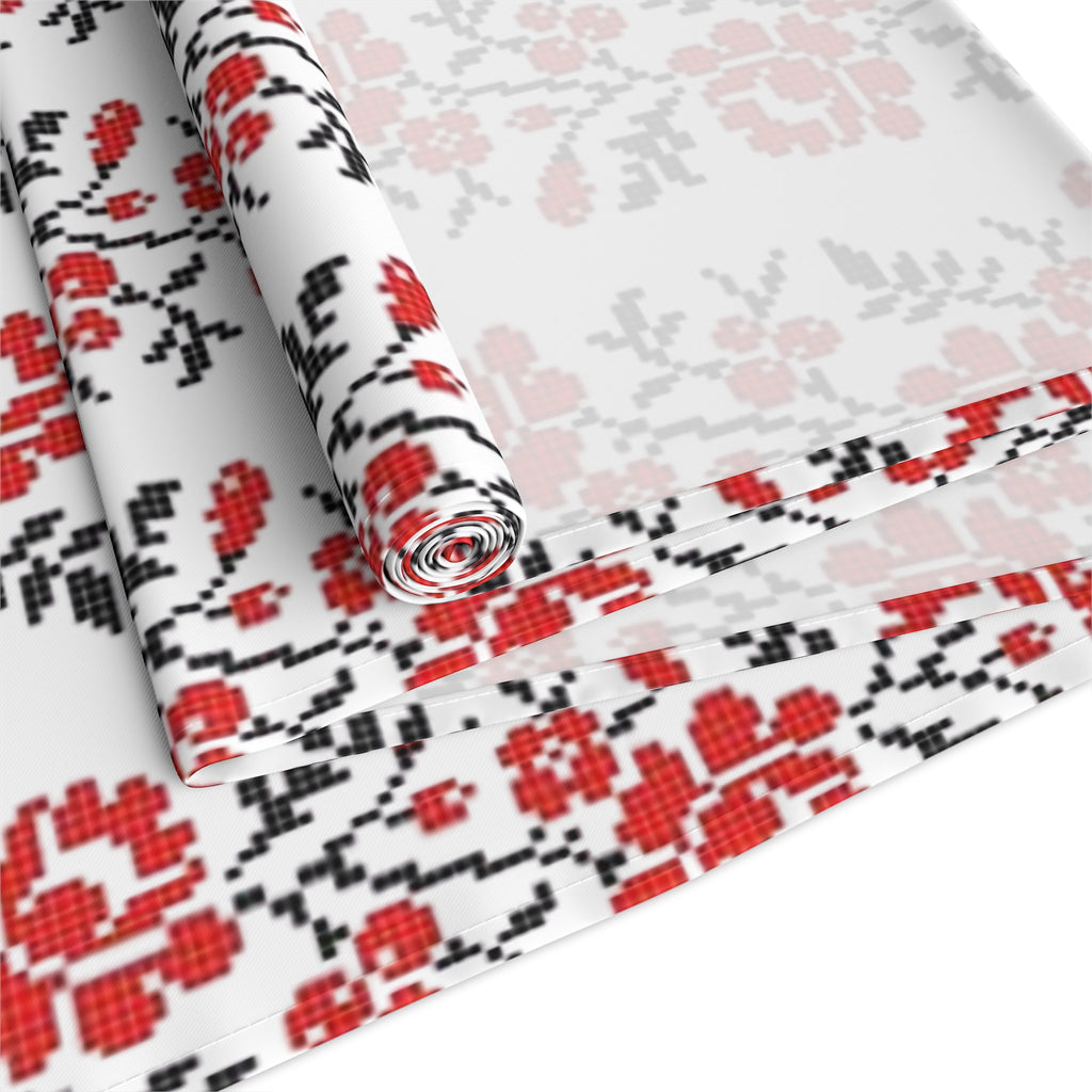 BLUESKYDEZIGN Ukrainian Red Black Table Runner - Folk Heritage Polyester