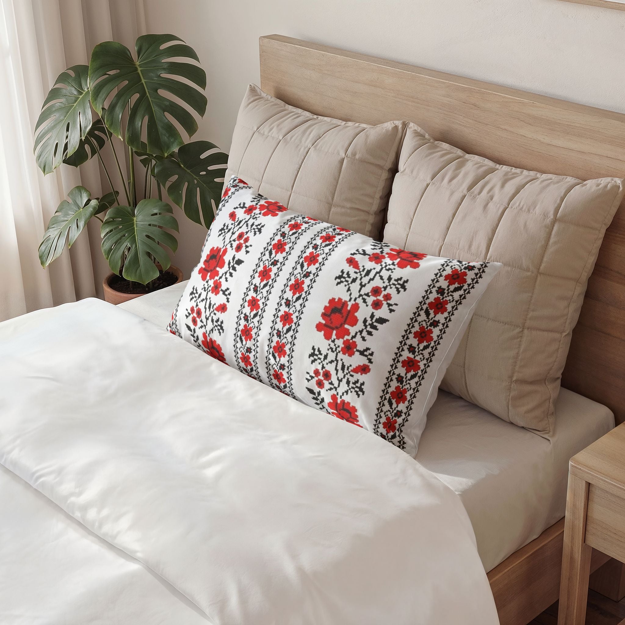 Ukrainian Traditional Red-Black Folk Pattern Cotton Pillowcase, Living Room Decor, bedroom, housewarming, cottagecore, Size 26x20in, 36x20in