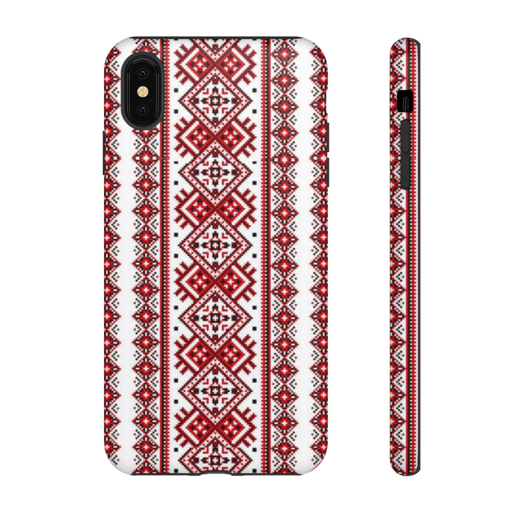 Ukrainian Embroidery iPhone Case  Red Black Traditional Pattern Protective Phone Cover, Gift idea