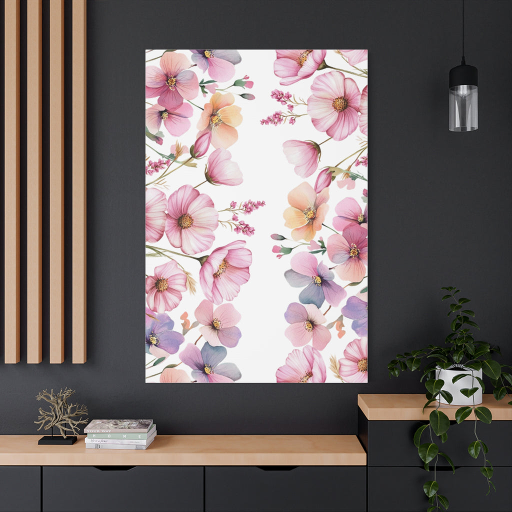 Pastel Floral Matte Canvas Wall Art, Soft Botanical Print, Modern Home Decor, Watercolor Flower Artwork, Stretched 1.25" Canvas