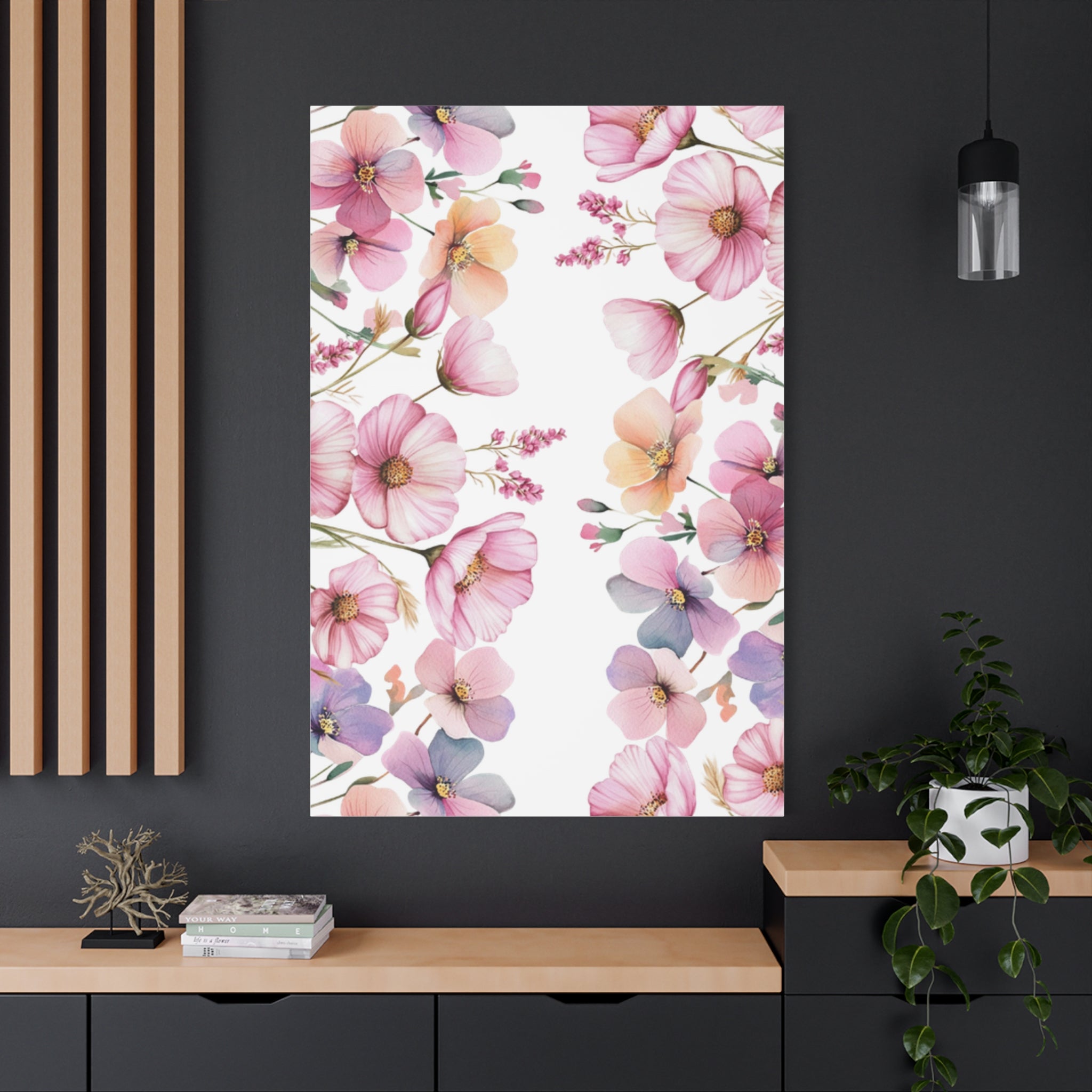 Pastel Floral Matte Canvas Wall Art, Soft Botanical Print, Modern Home Decor, Watercolor Flower Artwork, Stretched 1.25" Canvas