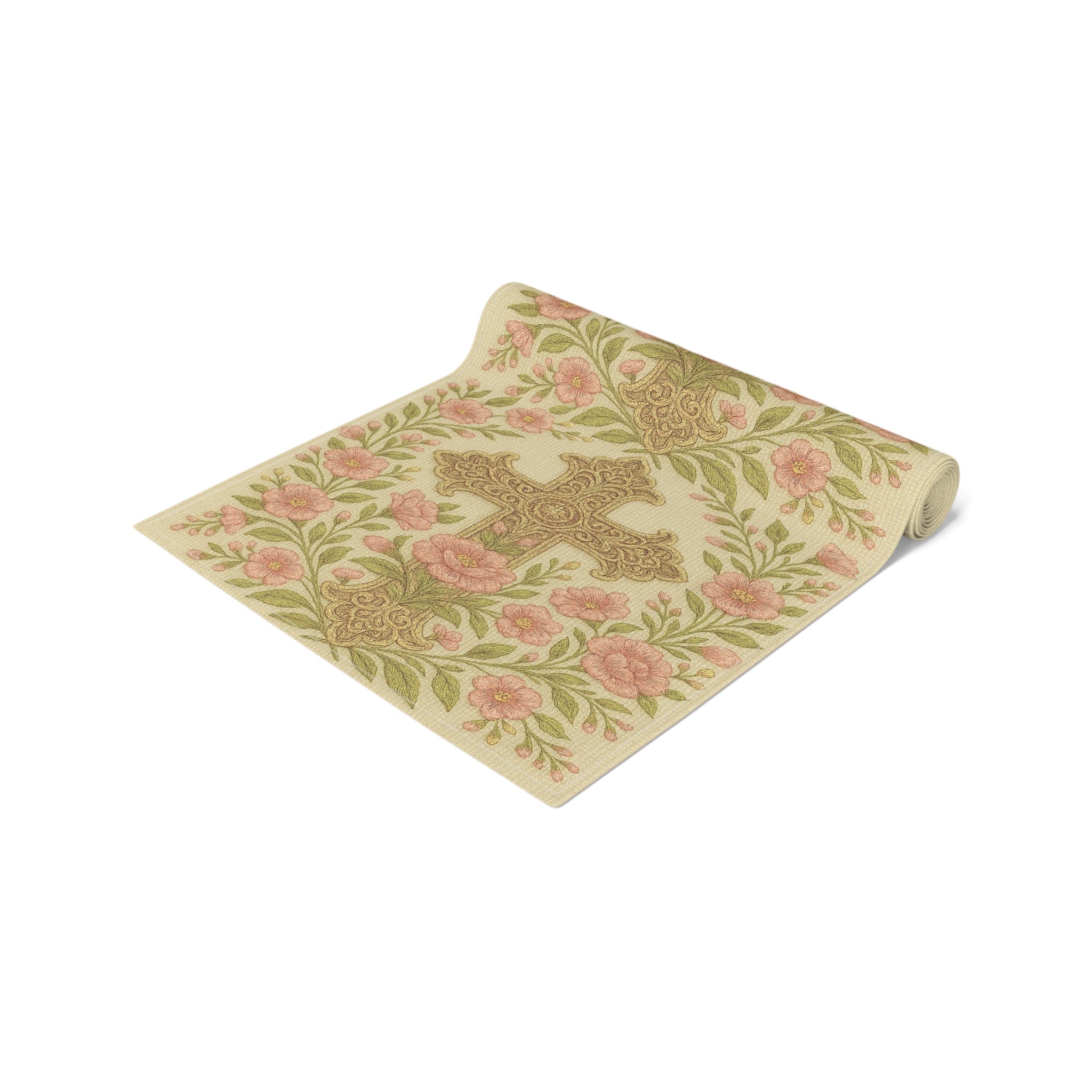 Blessed Home Floral Cross Table Runner | Vintage Rose Easter & Religious Decor | Cotton & Polyester | 2 Sizes