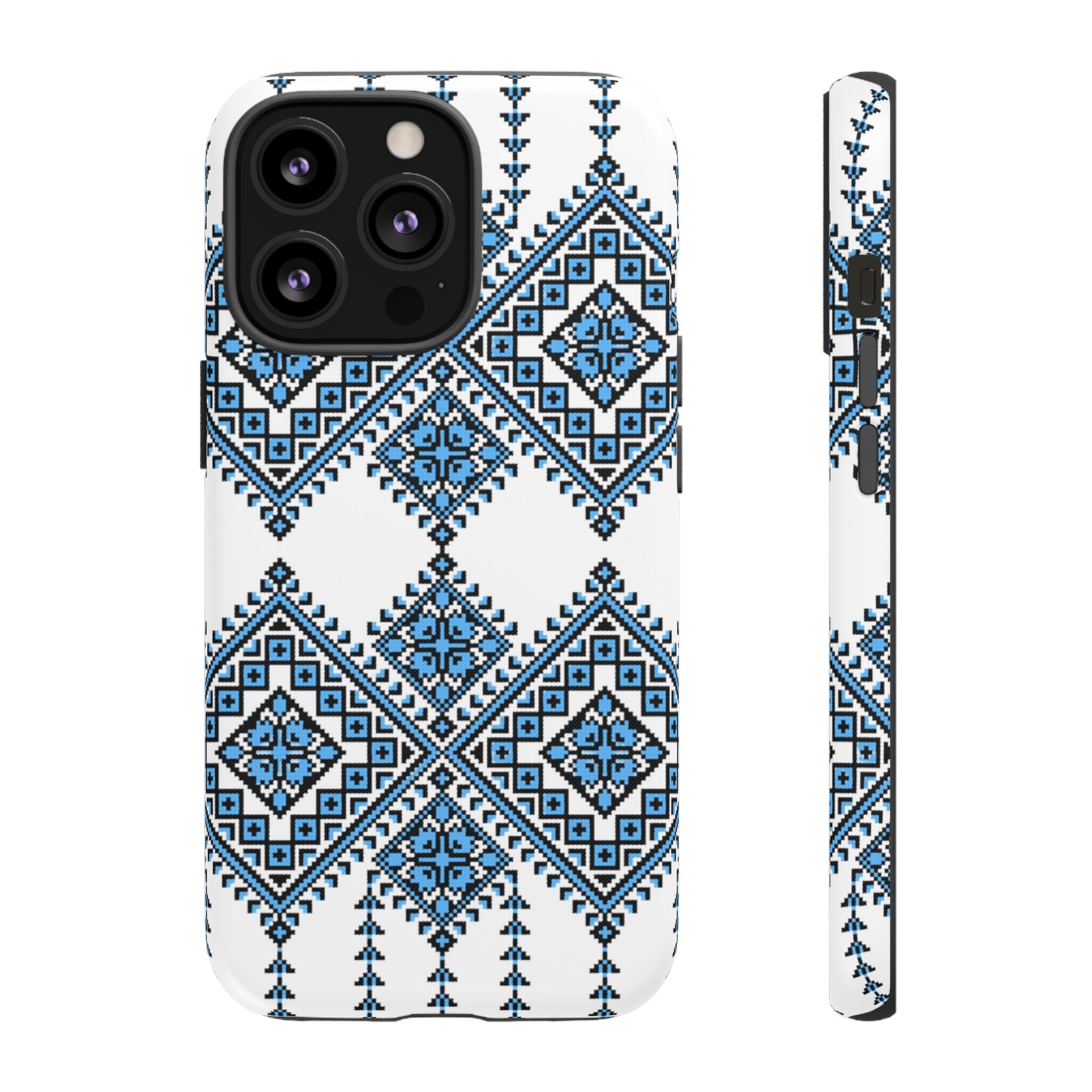 Blue Ukrainian traditional  Geometric Folk Pattern phone case, Tough Cases