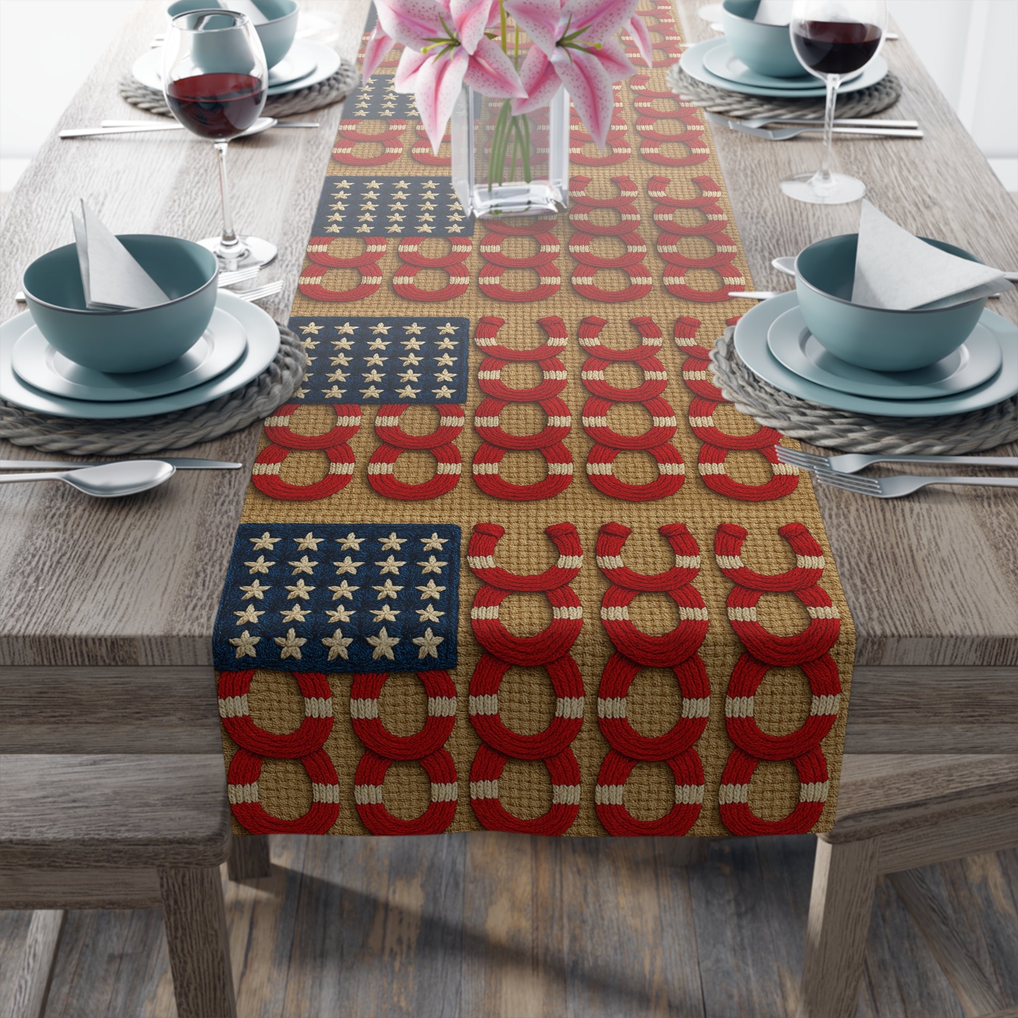 Rooted Knot Table Runner | Rustic Patriotic Farmhouse Decor | Cotton & Polyester