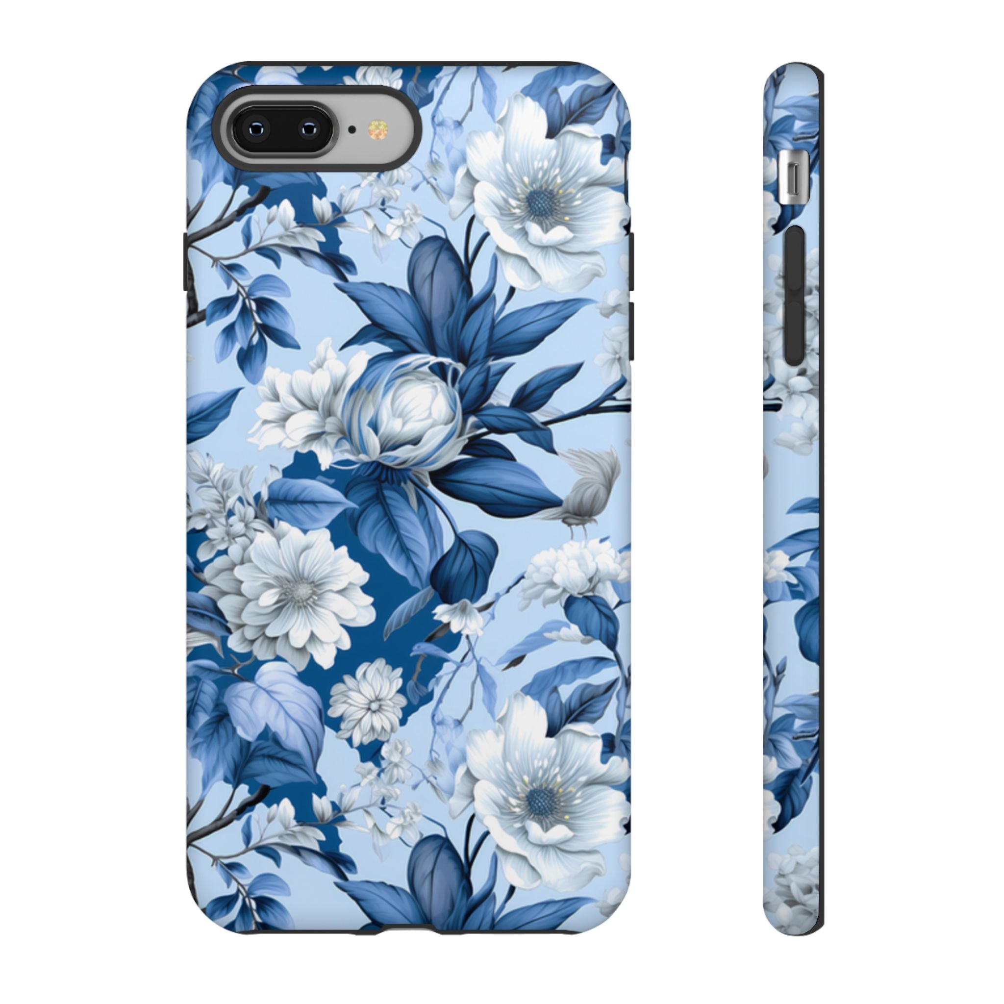 Blue Floral Watercolor Pattern Tough Case, Blue Rose Phone Case